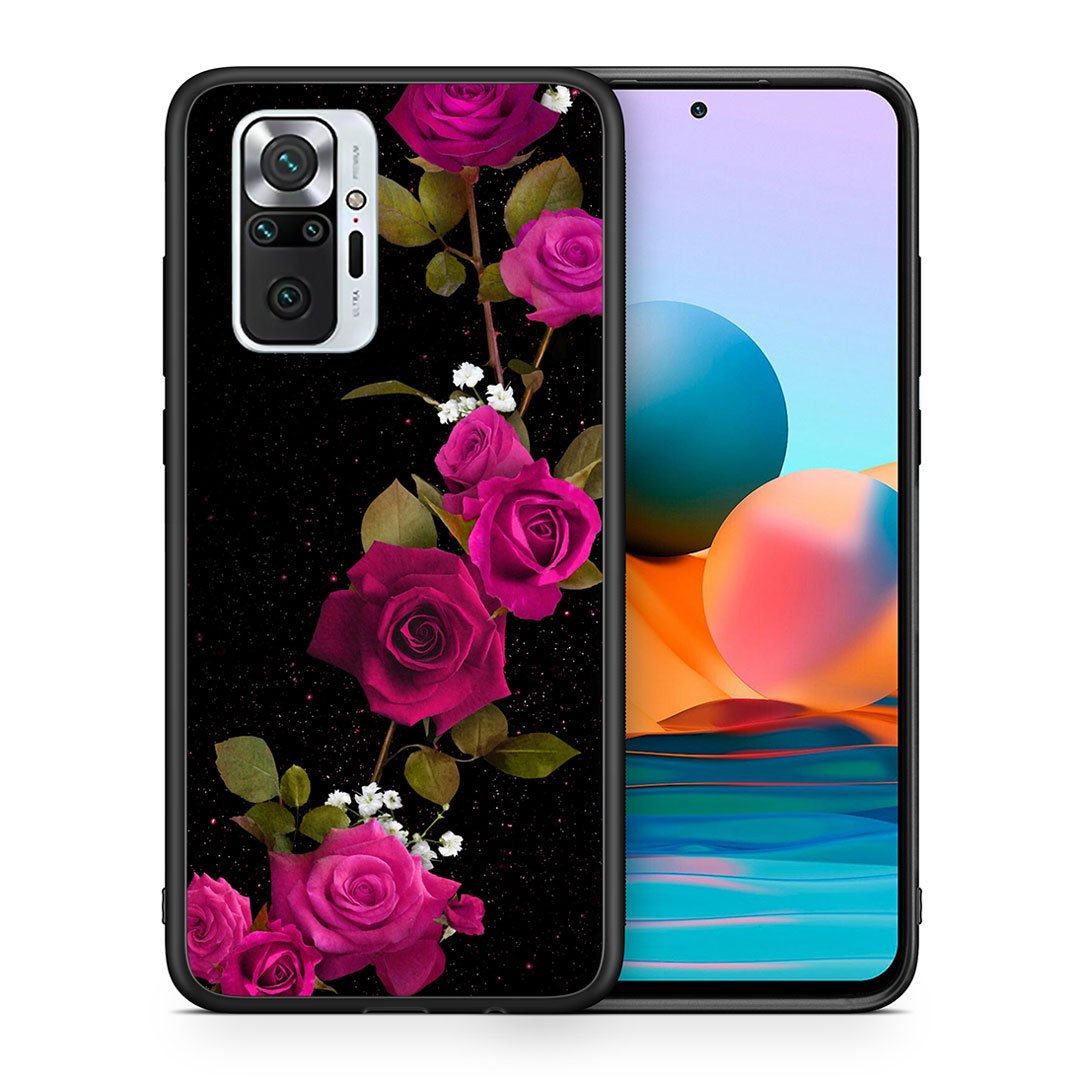 Θήκη Xiaomi Redmi Note 10 Pro Red Roses Flower από τη Smartfits με σχέδιο στο πίσω μέρος και μαύρο περίβλημα | Xiaomi Redmi Note 10 Pro Red Roses Flower case with colorful back and black bezels