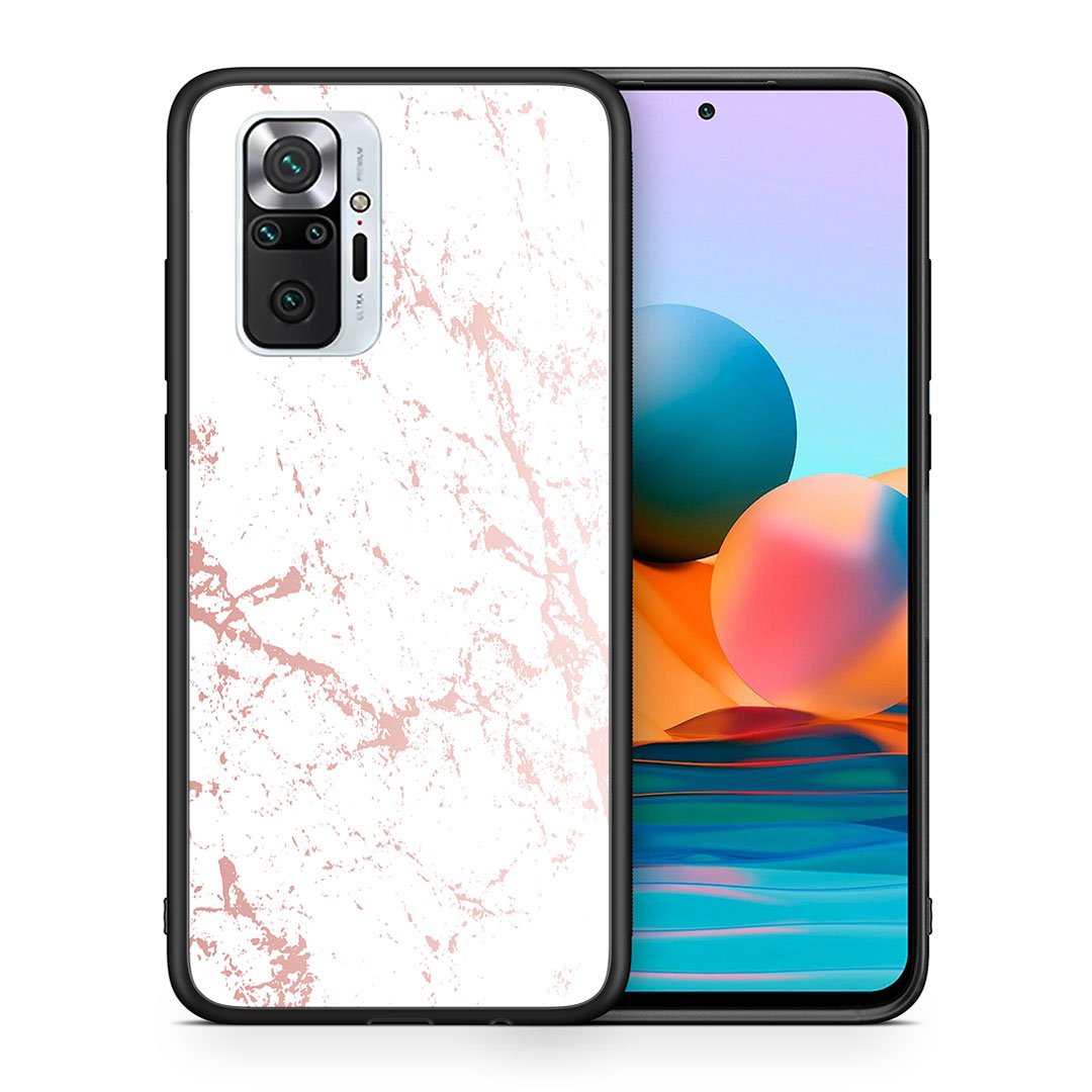 Θήκη Xiaomi Redmi Note 10 Pro Pink Splash Marble από τη Smartfits με σχέδιο στο πίσω μέρος και μαύρο περίβλημα | Xiaomi Redmi Note 10 Pro Pink Splash Marble case with colorful back and black bezels