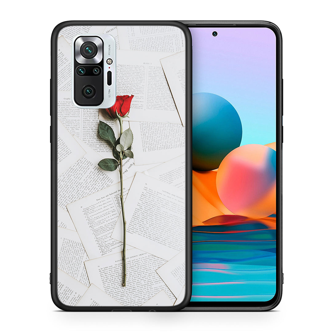 Θήκη Xiaomi Redmi Note 10 Pro Red Rose από τη Smartfits με σχέδιο στο πίσω μέρος και μαύρο περίβλημα | Xiaomi Redmi Note 10 Pro Red Rose case with colorful back and black bezels