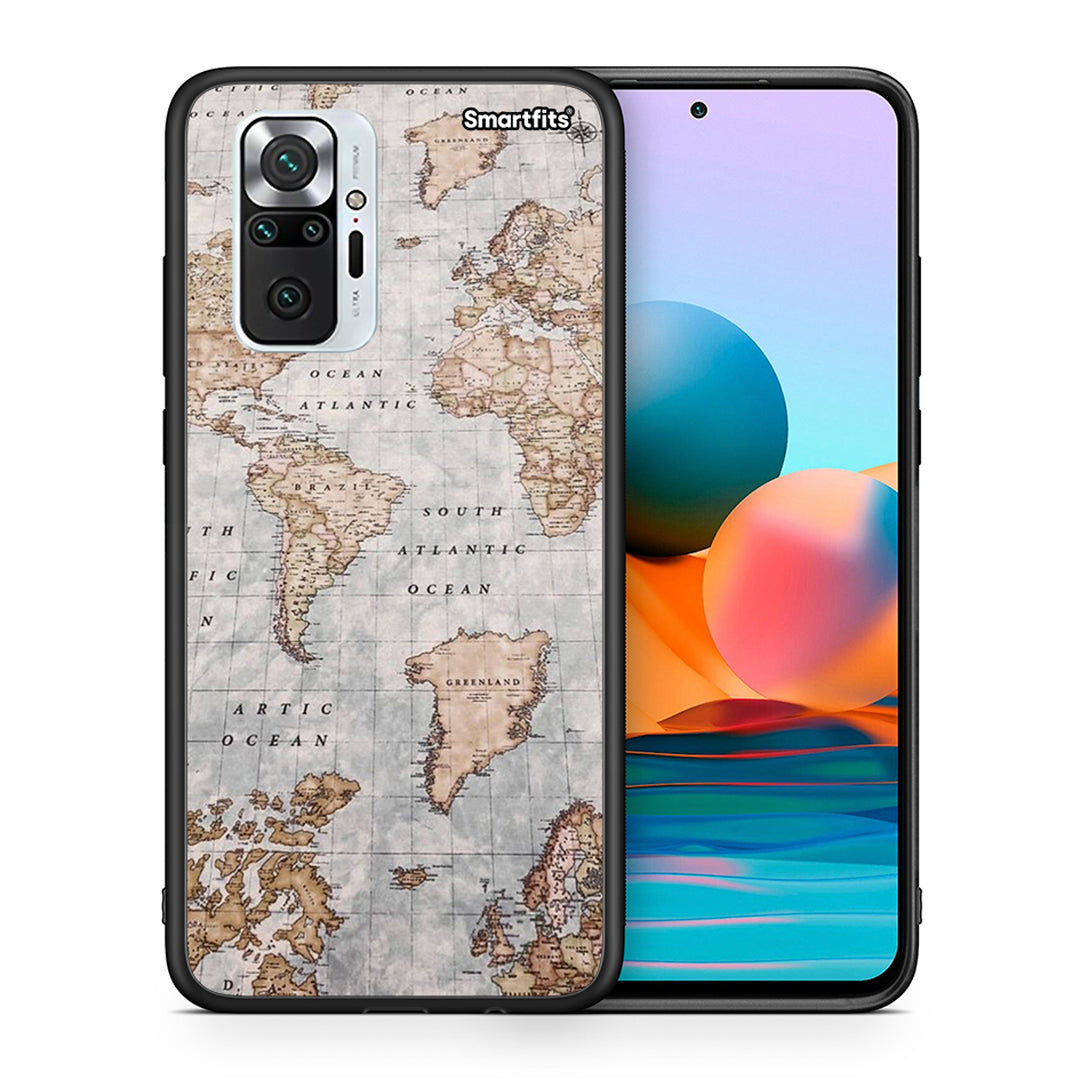 Θήκη Xiaomi Redmi Note 10 Pro World Map από τη Smartfits με σχέδιο στο πίσω μέρος και μαύρο περίβλημα | Xiaomi Redmi Note 10 Pro World Map case with colorful back and black bezels