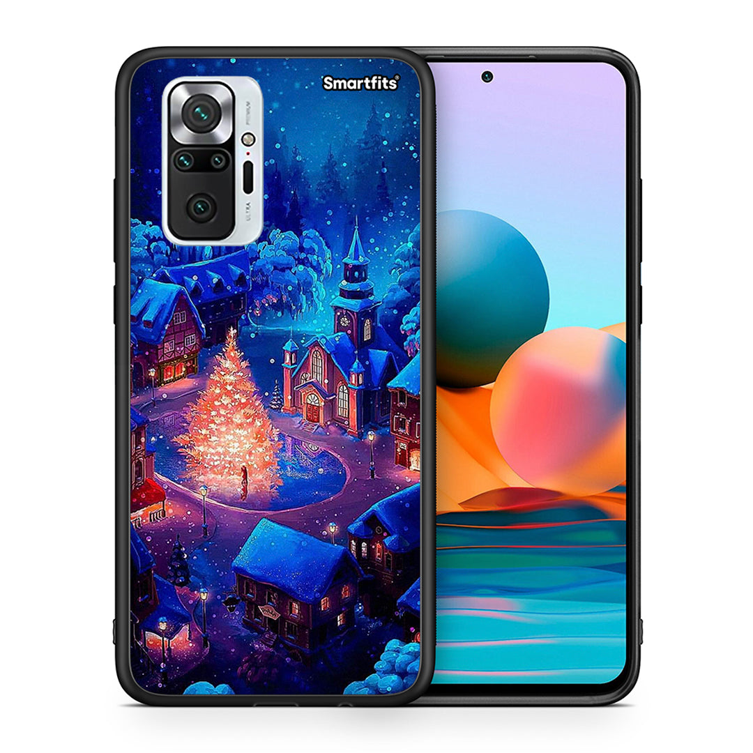 Θήκη Xiaomi Redmi Note 10 Pro Xmas Village από τη Smartfits με σχέδιο στο πίσω μέρος και μαύρο περίβλημα | Xiaomi Redmi Note 10 Pro Xmas Village case with colorful back and black bezels