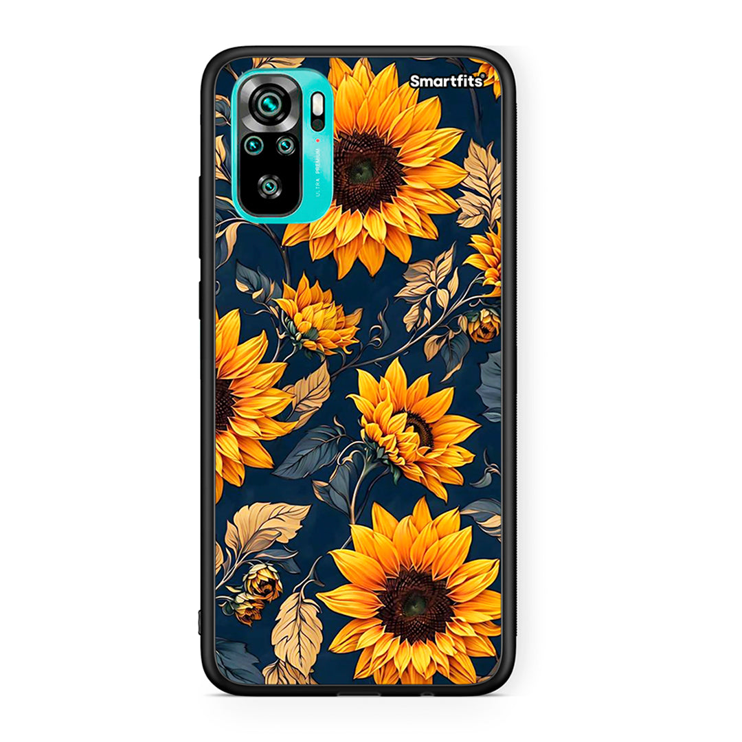 Xiaomi Redmi Note 10 Autumn Sunflowers Θήκη από τη Smartfits με σχέδιο στο πίσω μέρος και μαύρο περίβλημα | Smartphone case with colorful back and black bezels by Smartfits