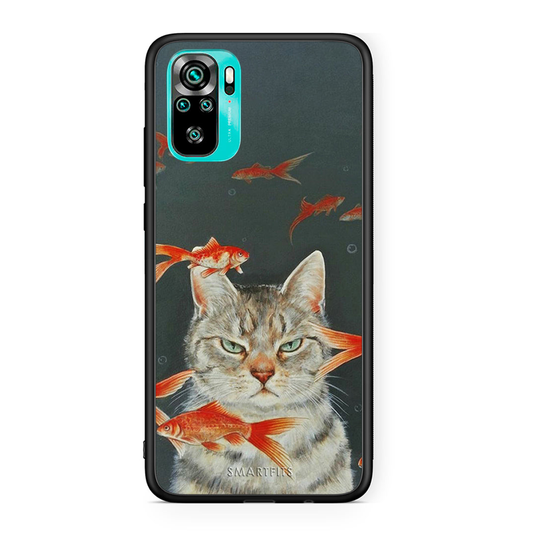 Xiaomi Redmi Note 10 Cat Goldfish θήκη από τη Smartfits με σχέδιο στο πίσω μέρος και μαύρο περίβλημα | Smartphone case with colorful back and black bezels by Smartfits