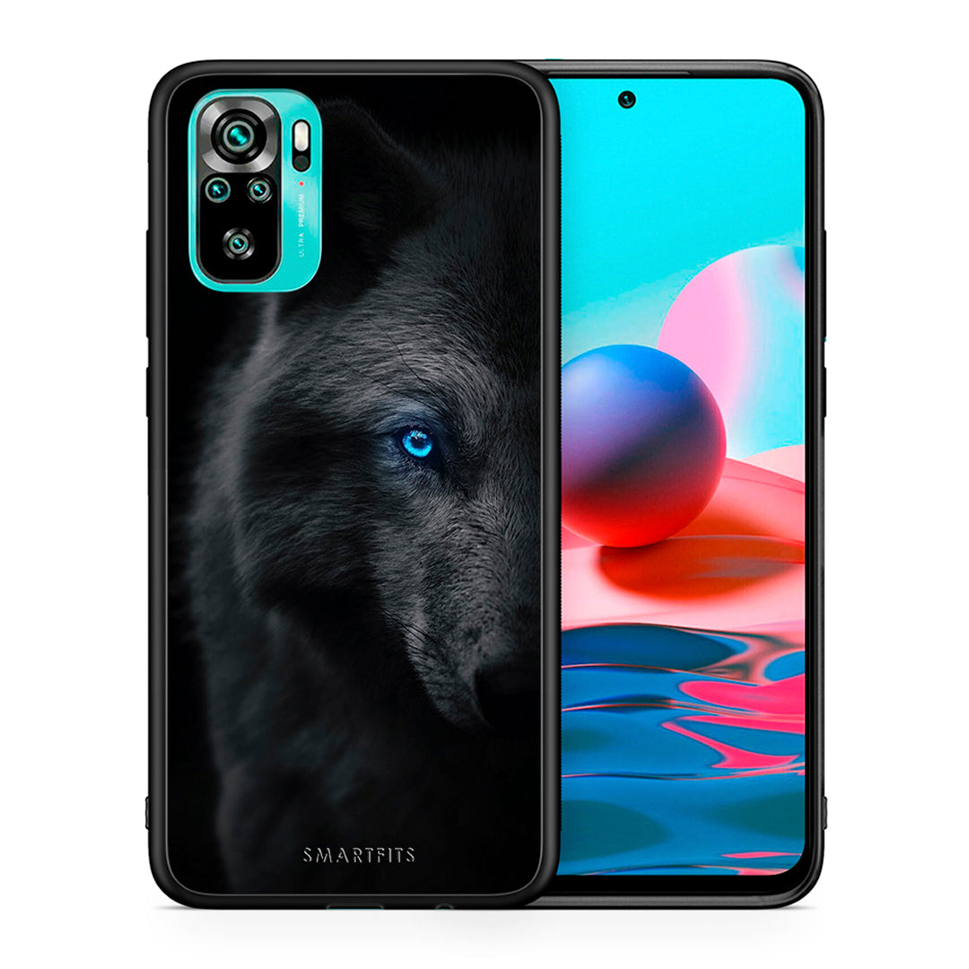 Θήκη Xiaomi Redmi Note 10 Dark Wolf από τη Smartfits με σχέδιο στο πίσω μέρος και μαύρο περίβλημα | Xiaomi Redmi Note 10 Dark Wolf case with colorful back and black bezels