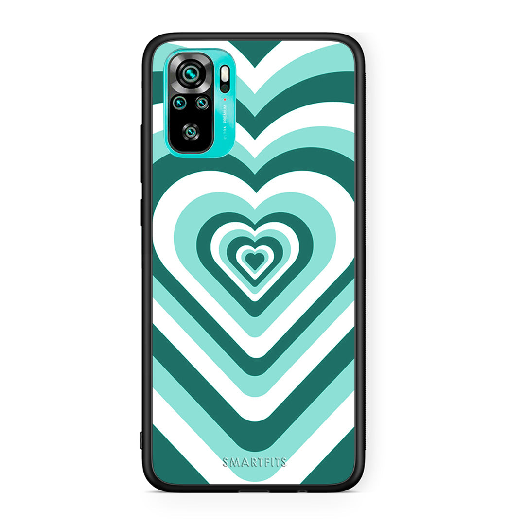 Xiaomi Redmi Note 10 Green Hearts θήκη από τη Smartfits με σχέδιο στο πίσω μέρος και μαύρο περίβλημα | Smartphone case with colorful back and black bezels by Smartfits