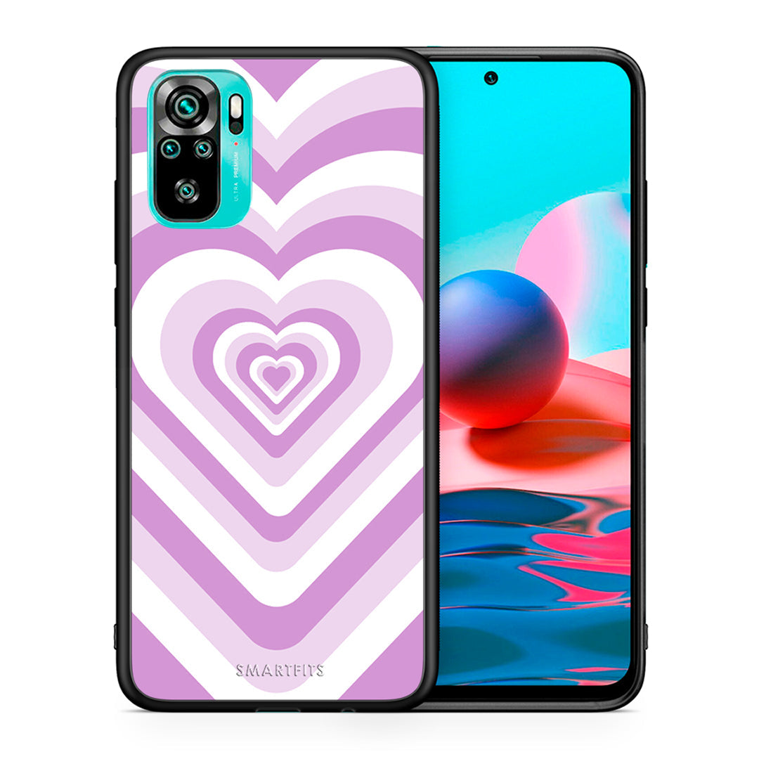 Θήκη Xiaomi Redmi Note 10 Lilac Hearts από τη Smartfits με σχέδιο στο πίσω μέρος και μαύρο περίβλημα | Xiaomi Redmi Note 10 Lilac Hearts case with colorful back and black bezels