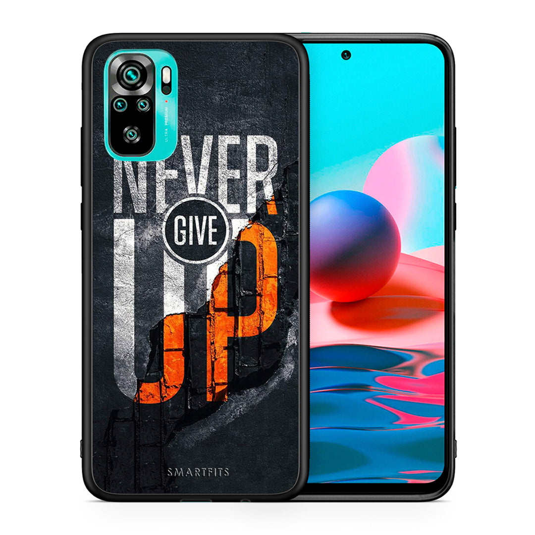 Θήκη Αγίου Βαλεντίνου Xiaomi Redmi Note 10 Never Give Up από τη Smartfits με σχέδιο στο πίσω μέρος και μαύρο περίβλημα | Xiaomi Redmi Note 10 Never Give Up case with colorful back and black bezels