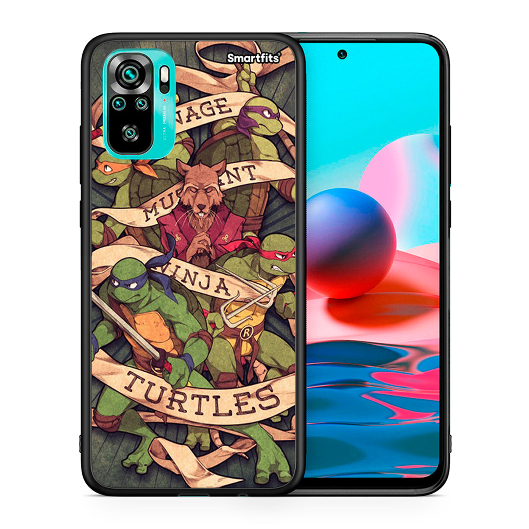 Θήκη Xiaomi Redmi Note 10 Ninja Turtles από τη Smartfits με σχέδιο στο πίσω μέρος και μαύρο περίβλημα | Xiaomi Redmi Note 10 Ninja Turtles case with colorful back and black bezels