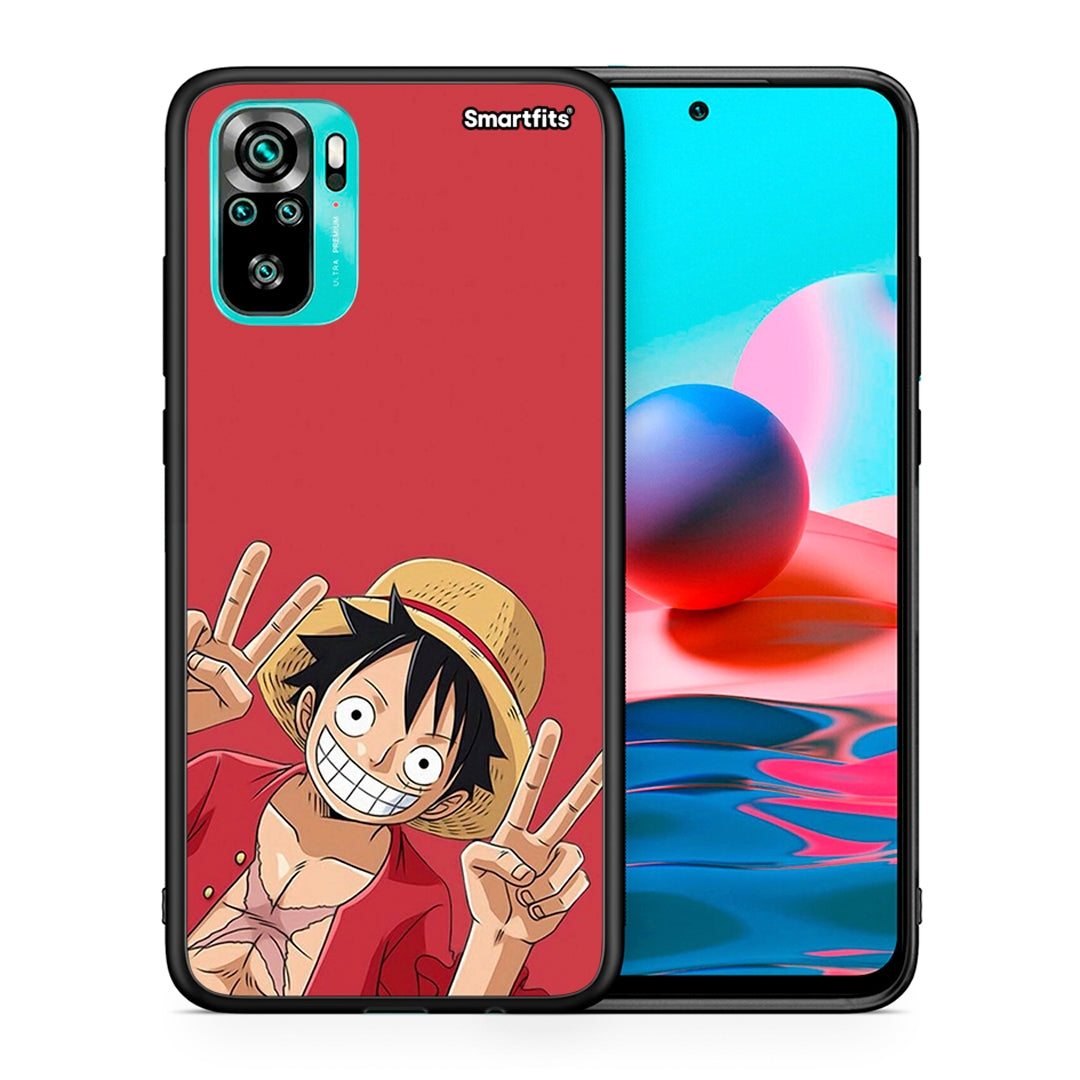 Θήκη Xiaomi Redmi Note 10 Pirate Luffy από τη Smartfits με σχέδιο στο πίσω μέρος και μαύρο περίβλημα | Xiaomi Redmi Note 10 Pirate Luffy case with colorful back and black bezels