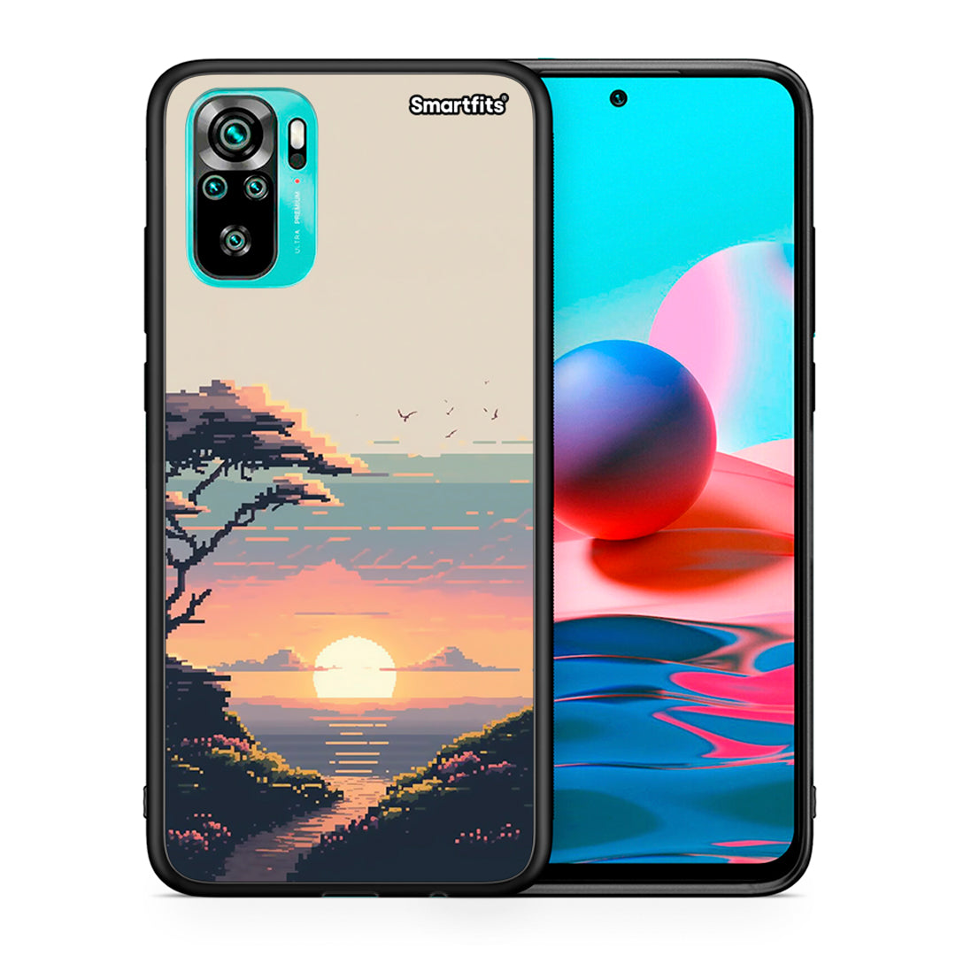 Θήκη Xiaomi Redmi Note 10 Pixel Sunset από τη Smartfits με σχέδιο στο πίσω μέρος και μαύρο περίβλημα | Xiaomi Redmi Note 10 Pixel Sunset case with colorful back and black bezels