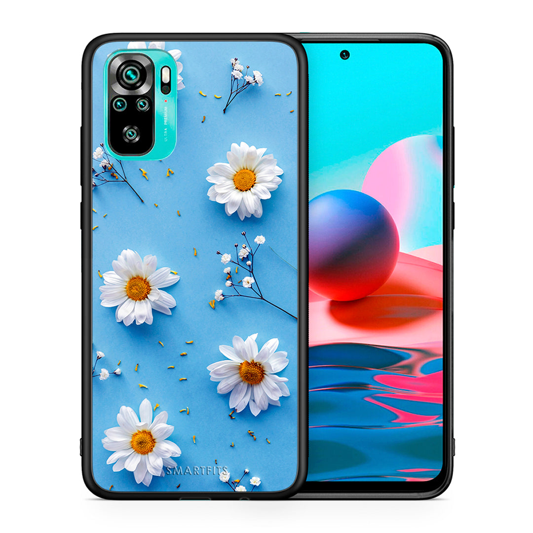 Θήκη Xiaomi Redmi Note 10 Real Daisies από τη Smartfits με σχέδιο στο πίσω μέρος και μαύρο περίβλημα | Xiaomi Redmi Note 10 Real Daisies case with colorful back and black bezels