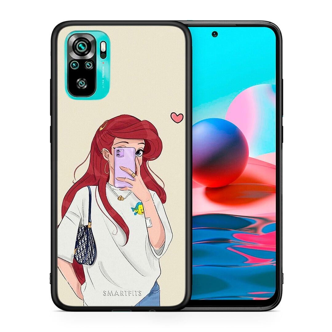 Θήκη Xiaomi Redmi Note 10 Walking Mermaid από τη Smartfits με σχέδιο στο πίσω μέρος και μαύρο περίβλημα | Xiaomi Redmi Note 10 Walking Mermaid case with colorful back and black bezels