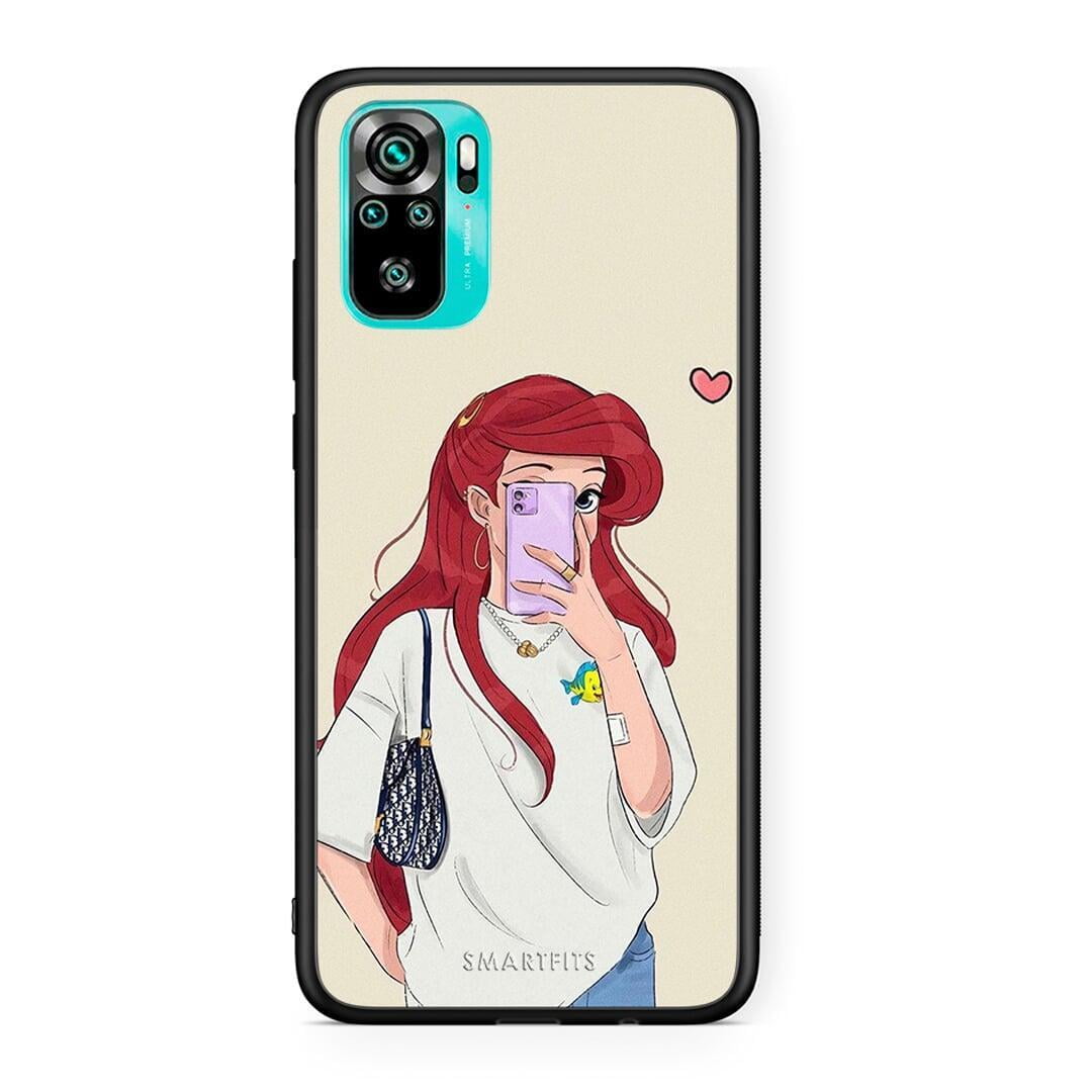 Xiaomi Redmi Note 10 Walking Mermaid Θήκη από τη Smartfits με σχέδιο στο πίσω μέρος και μαύρο περίβλημα | Smartphone case with colorful back and black bezels by Smartfits