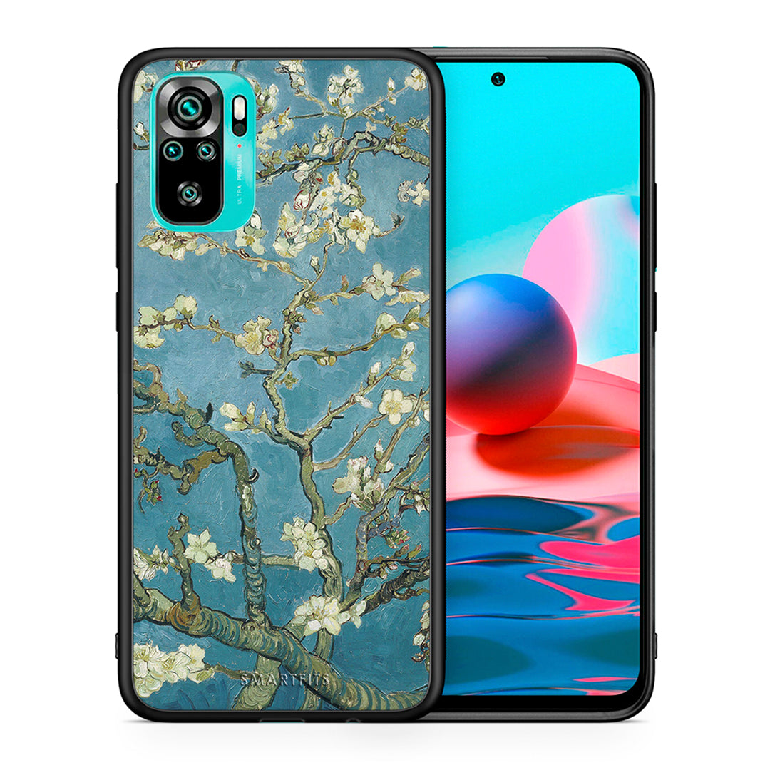 Θήκη Xiaomi Redmi Note 10 White Blossoms από τη Smartfits με σχέδιο στο πίσω μέρος και μαύρο περίβλημα | Xiaomi Redmi Note 10 White Blossoms case with colorful back and black bezels