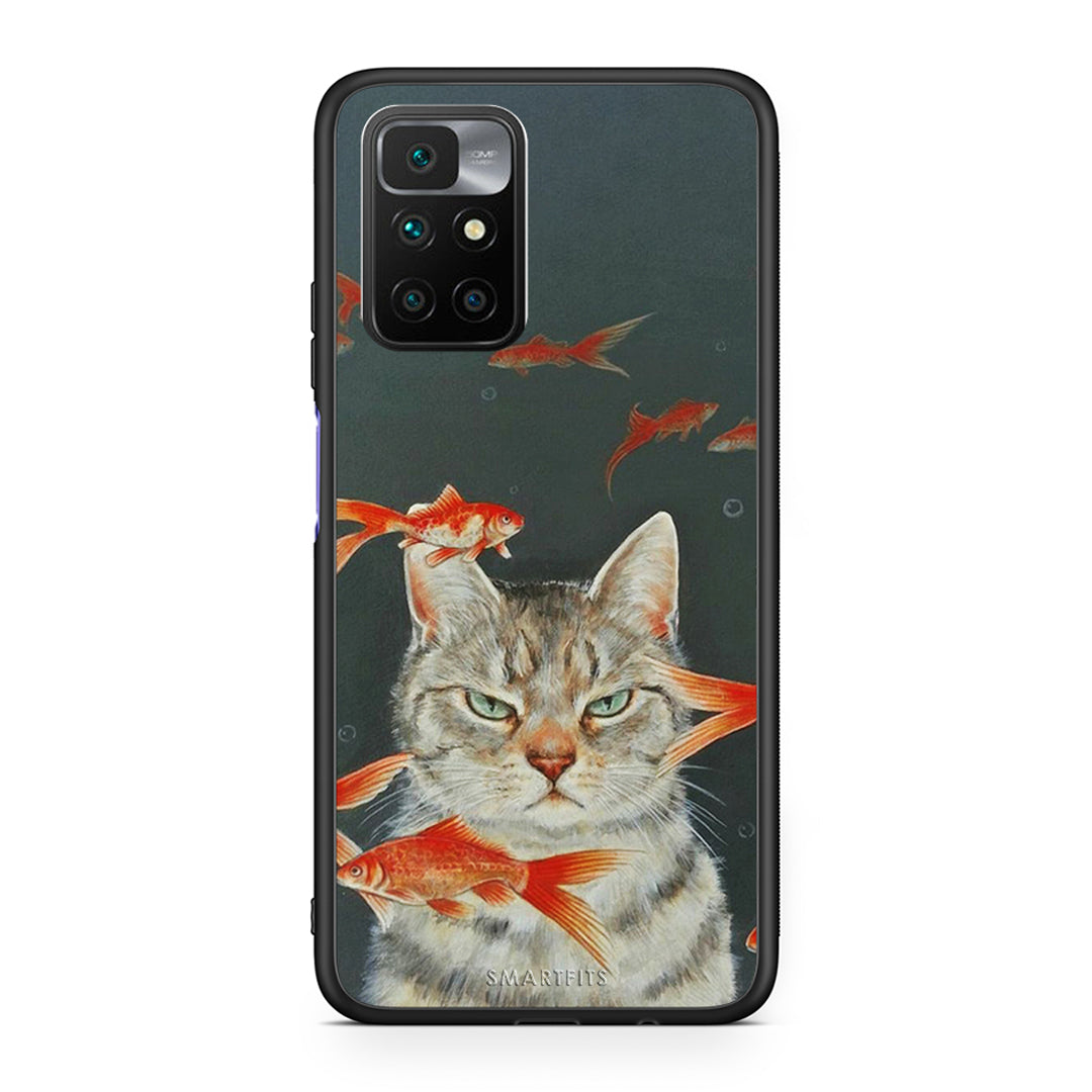 Xiaomi Redmi 10/Redmi Note 11 4G Cat Goldfish θήκη από τη Smartfits με σχέδιο στο πίσω μέρος και μαύρο περίβλημα | Smartphone case with colorful back and black bezels by Smartfits