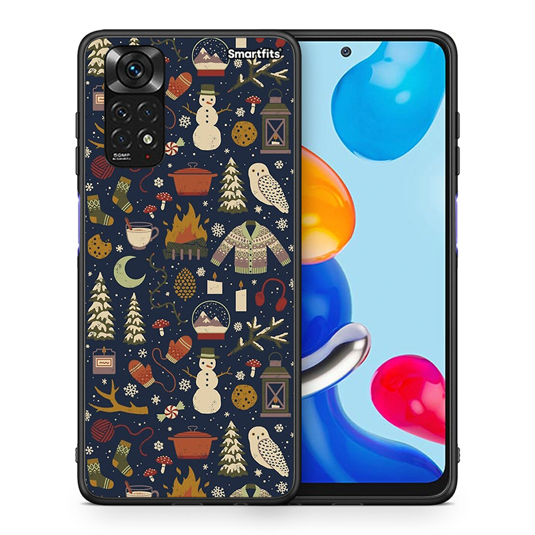 Θήκη Xiaomi Redmi Note 11 Christmas Elements από τη Smartfits με σχέδιο στο πίσω μέρος και μαύρο περίβλημα | Xiaomi Redmi Note 11 Christmas Elements case with colorful back and black bezels