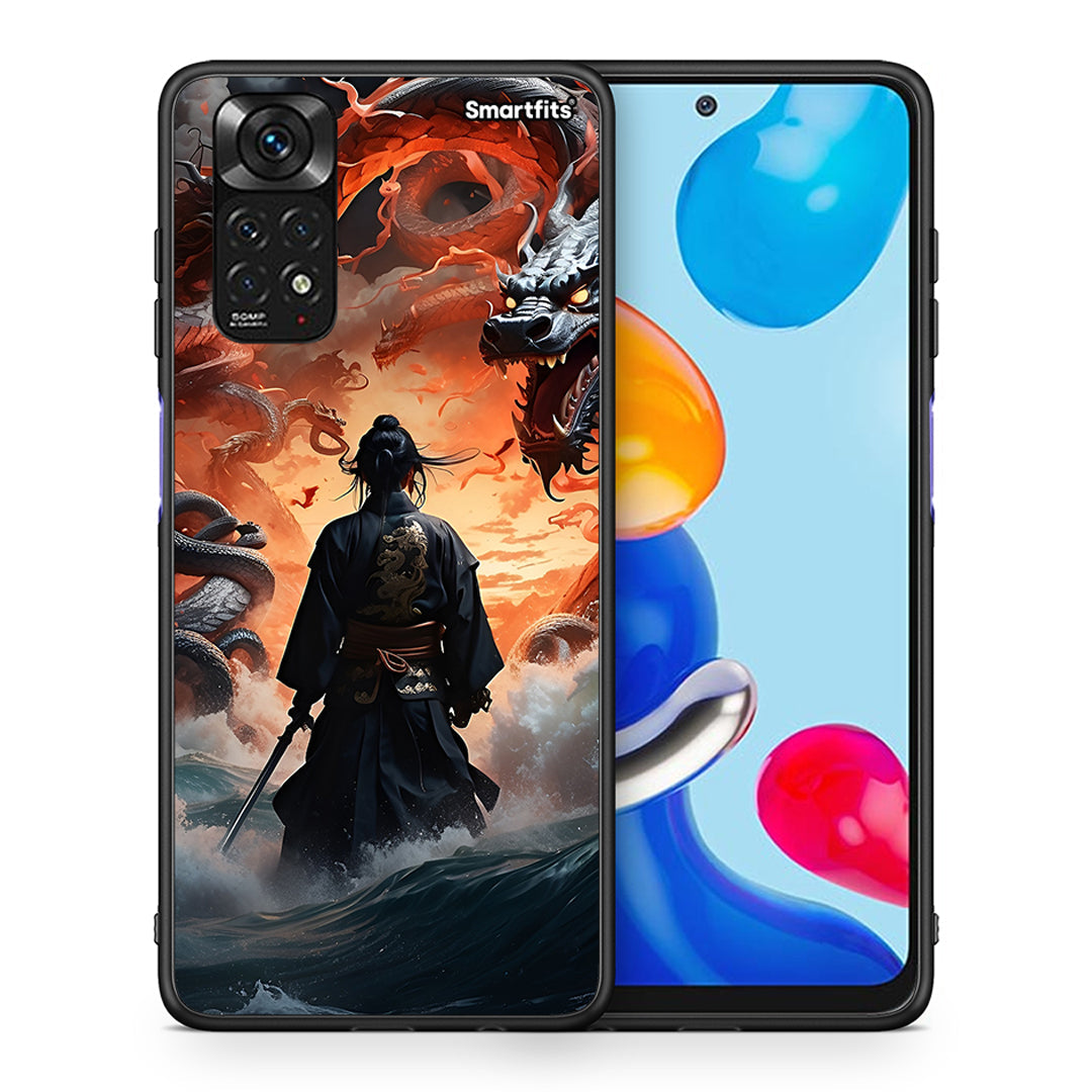 Θήκη Xiaomi Redmi Note 11 Dragons Fight από τη Smartfits με σχέδιο στο πίσω μέρος και μαύρο περίβλημα | Xiaomi Redmi Note 11 Dragons Fight case with colorful back and black bezels