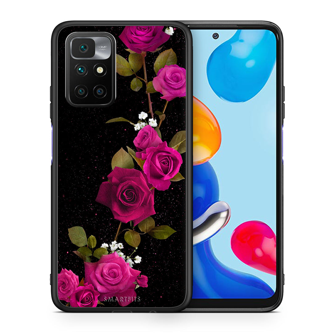 Θήκη Xiaomi Redmi 10/Redmi Note 11 4G Red Roses Flower από τη Smartfits με σχέδιο στο πίσω μέρος και μαύρο περίβλημα | Xiaomi Redmi 10/Redmi Note 11 4G Red Roses Flower case with colorful back and black bezels