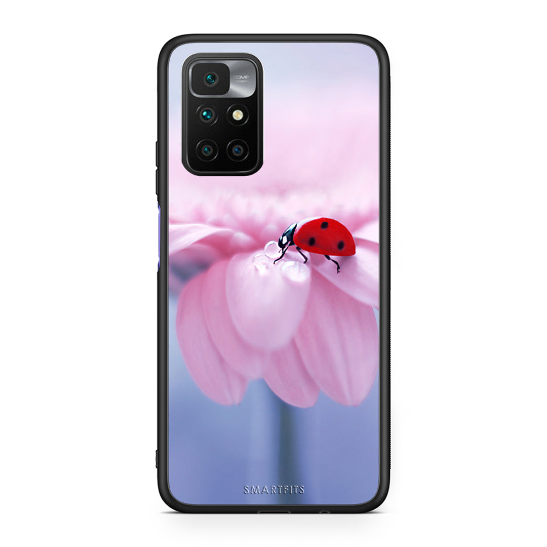 Xiaomi Redmi 10/Redmi Note 11 4G Ladybug Flower θήκη από τη Smartfits με σχέδιο στο πίσω μέρος και μαύρο περίβλημα | Smartphone case with colorful back and black bezels by Smartfits