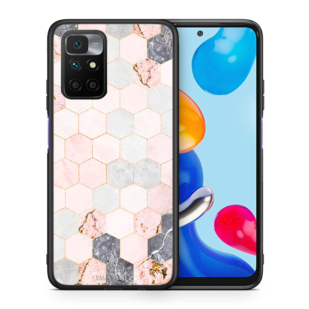 Θήκη Xiaomi Redmi 10/Redmi Note 11 4G Hexagon Pink Marble από τη Smartfits με σχέδιο στο πίσω μέρος και μαύρο περίβλημα | Xiaomi Redmi 10/Redmi Note 11 4G Hexagon Pink Marble case with colorful back and black bezels