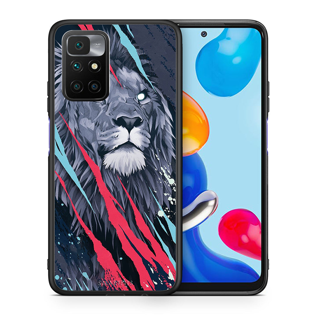 Θήκη Xiaomi Redmi 10/Redmi Note 11 4G Lion Designer PopArt από τη Smartfits με σχέδιο στο πίσω μέρος και μαύρο περίβλημα | Xiaomi Redmi 10/Redmi Note 11 4G Lion Designer PopArt case with colorful back and black bezels