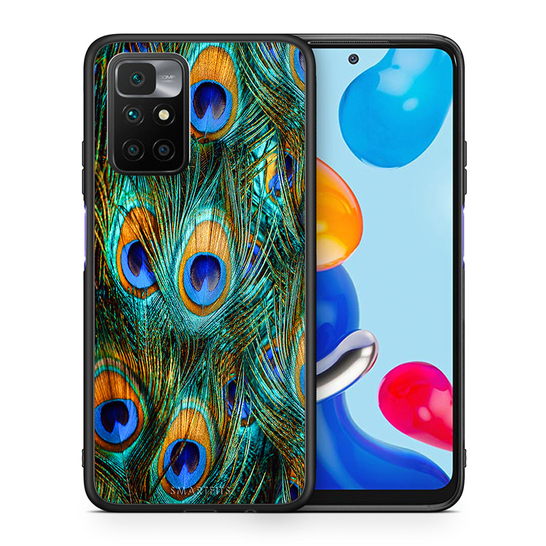 Θήκη Xiaomi Redmi 10/Redmi Note 11 4G Real Peacock Feathers από τη Smartfits με σχέδιο στο πίσω μέρος και μαύρο περίβλημα | Xiaomi Redmi 10/Redmi Note 11 4G Real Peacock Feathers case with colorful back and black bezels