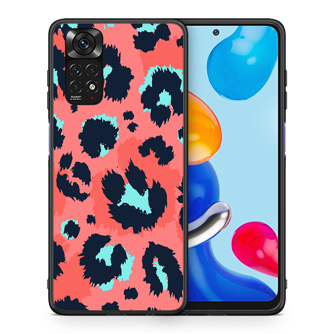 Θήκη Xiaomi Redmi Note 11 Pink Leopard Animal από τη Smartfits με σχέδιο στο πίσω μέρος και μαύρο περίβλημα | Xiaomi Redmi Note 11 Pink Leopard Animal case with colorful back and black bezels