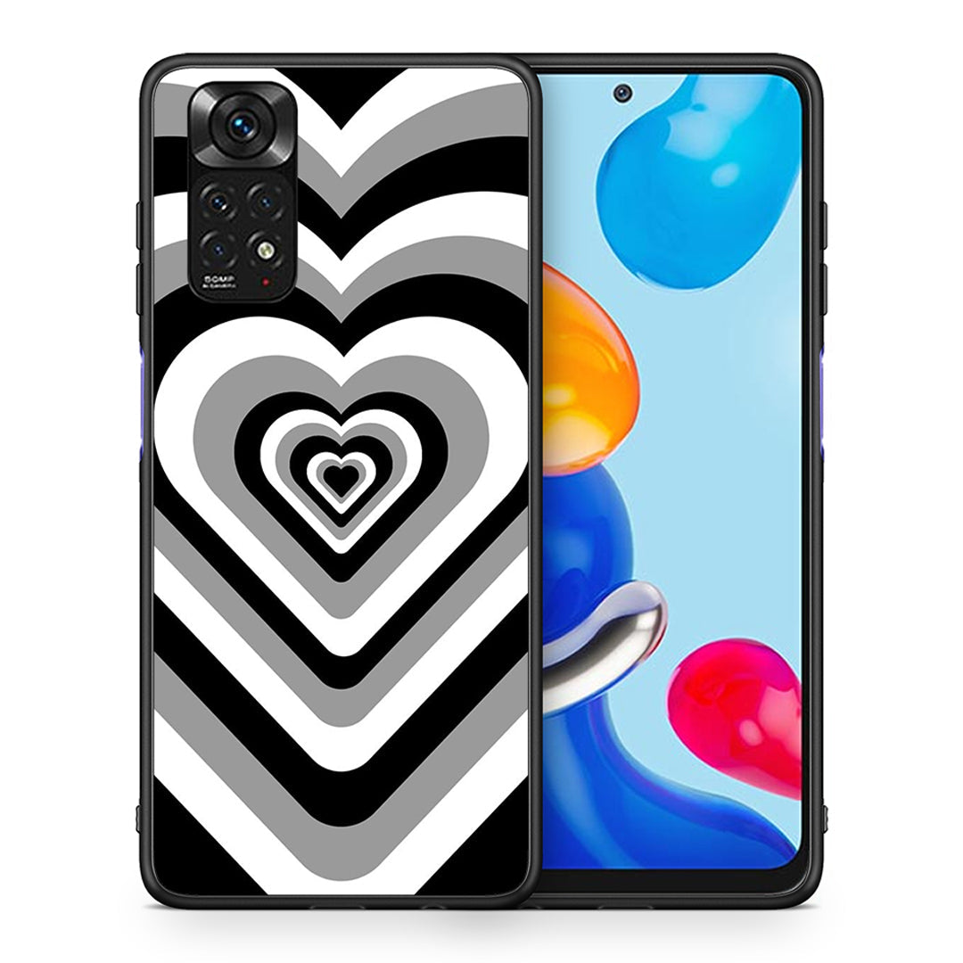 Θήκη Xiaomi Redmi Note 11 Black Hearts από τη Smartfits με σχέδιο στο πίσω μέρος και μαύρο περίβλημα | Xiaomi Redmi Note 11 Black Hearts case with colorful back and black bezels