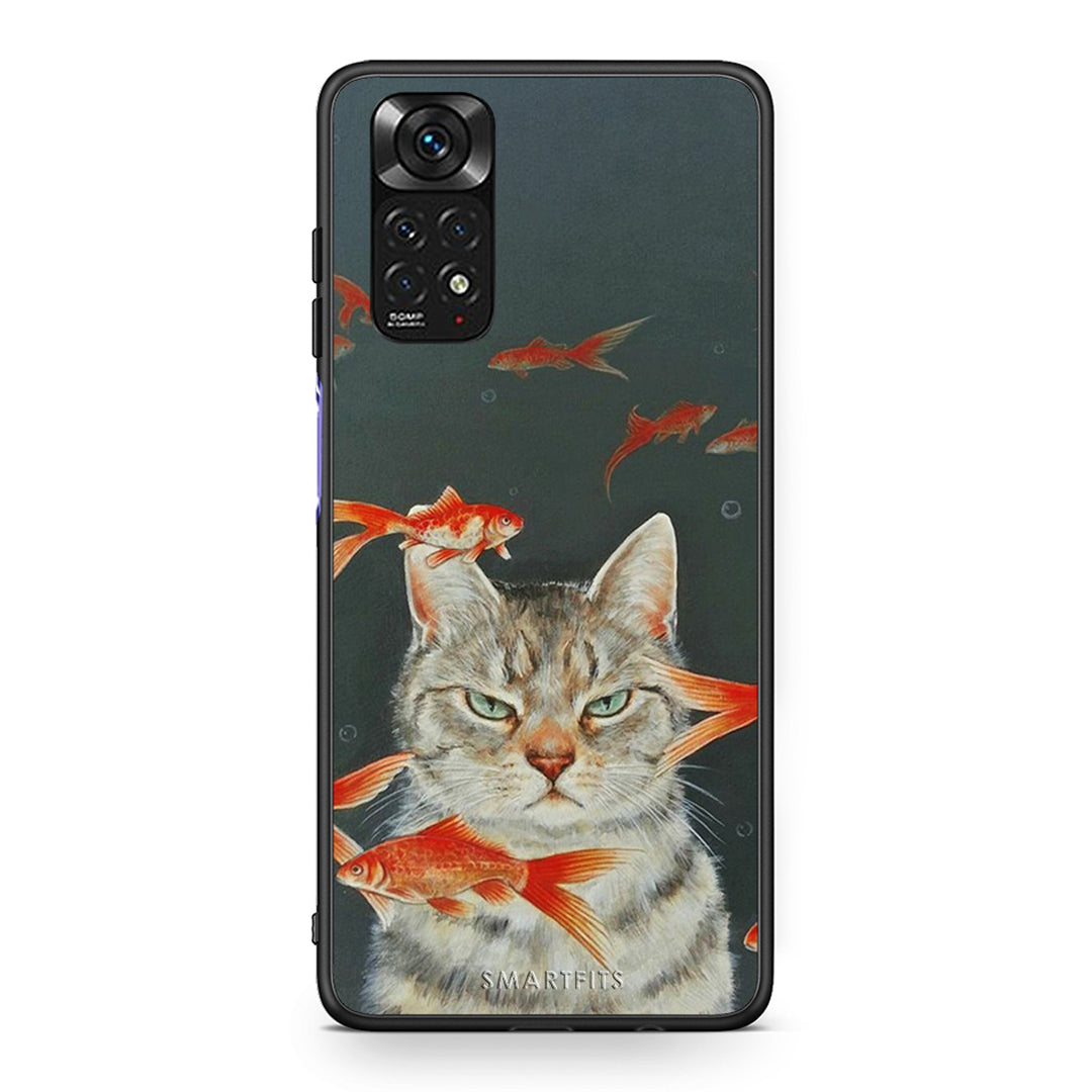 Xiaomi Redmi Note 11 Cat Goldfish θήκη από τη Smartfits με σχέδιο στο πίσω μέρος και μαύρο περίβλημα | Smartphone case with colorful back and black bezels by Smartfits