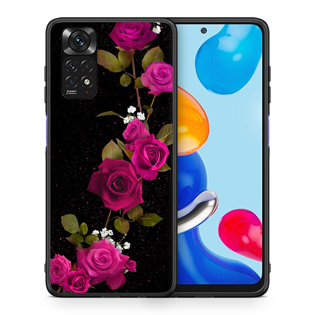 Θήκη Xiaomi Redmi Note 11 Red Roses Flower από τη Smartfits με σχέδιο στο πίσω μέρος και μαύρο περίβλημα | Xiaomi Redmi Note 11 Red Roses Flower case with colorful back and black bezels