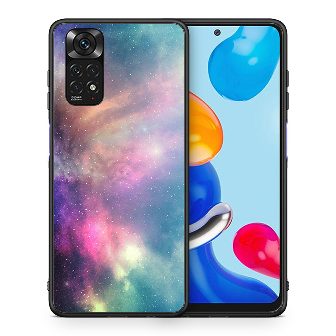 Θήκη Xiaomi Redmi Note 11 Rainbow Galaxy από τη Smartfits με σχέδιο στο πίσω μέρος και μαύρο περίβλημα | Xiaomi Redmi Note 11 Rainbow Galaxy case with colorful back and black bezels