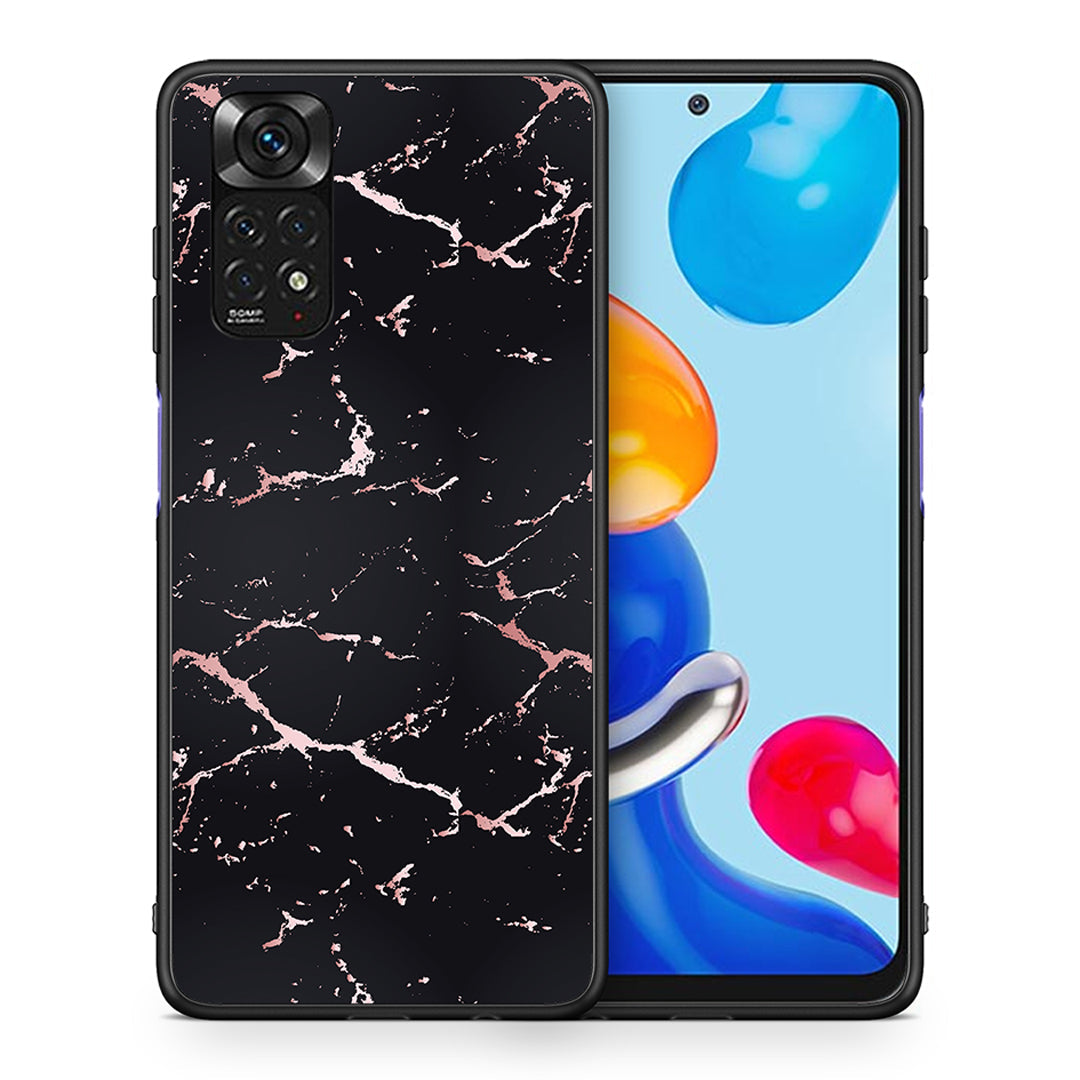 Θήκη Xiaomi Redmi Note 11 Black Rosegold Marble από τη Smartfits με σχέδιο στο πίσω μέρος και μαύρο περίβλημα | Xiaomi Redmi Note 11 Black Rosegold Marble case with colorful back and black bezels