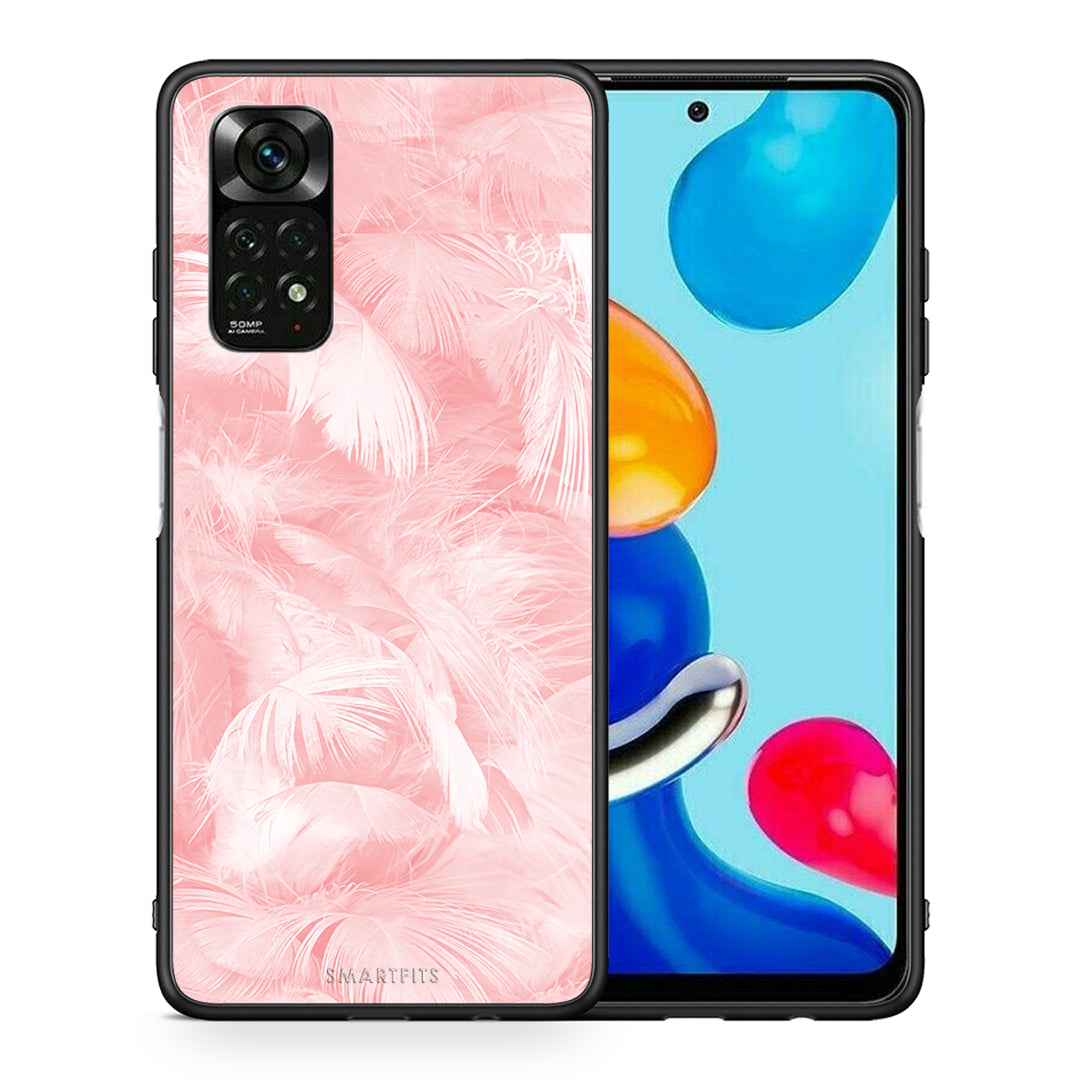 Θήκη Xiaomi Redmi Note 12 Pro 4G Pink Feather Boho από τη Smartfits με σχέδιο στο πίσω μέρος και μαύρο περίβλημα | Xiaomi Redmi Note 12 Pro 4G Pink Feather Boho case with colorful back and black bezels