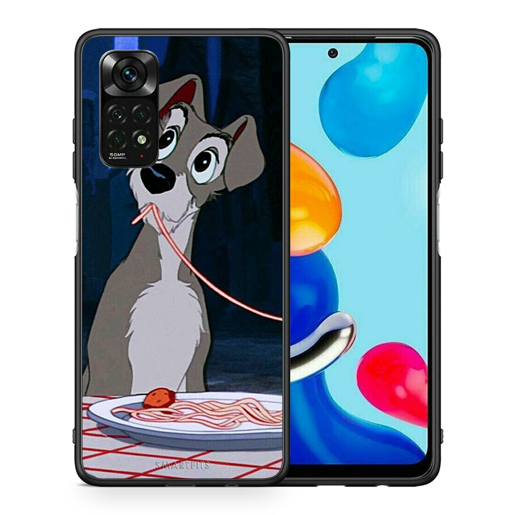 Θήκη Αγίου Βαλεντίνου Xiaomi Redmi Note 12 Pro 4G Lady And Tramp 1 από τη Smartfits με σχέδιο στο πίσω μέρος και μαύρο περίβλημα | Xiaomi Redmi Note 12 Pro 4G Lady And Tramp 1 case with colorful back and black bezels