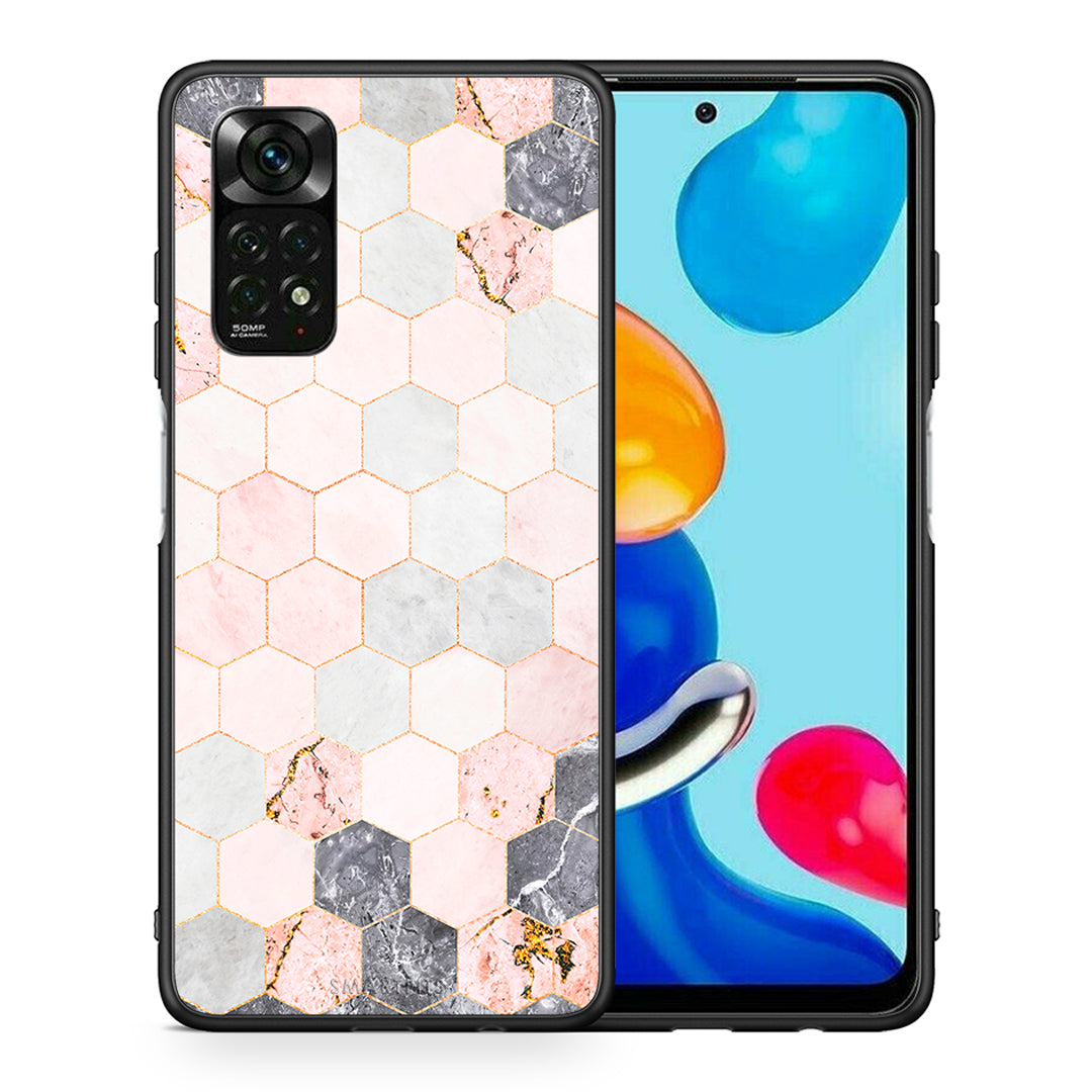 Θήκη Xiaomi Redmi Note 12 Pro 4G Hexagon Pink Marble από τη Smartfits με σχέδιο στο πίσω μέρος και μαύρο περίβλημα | Xiaomi Redmi Note 12 Pro 4G Hexagon Pink Marble case with colorful back and black bezels