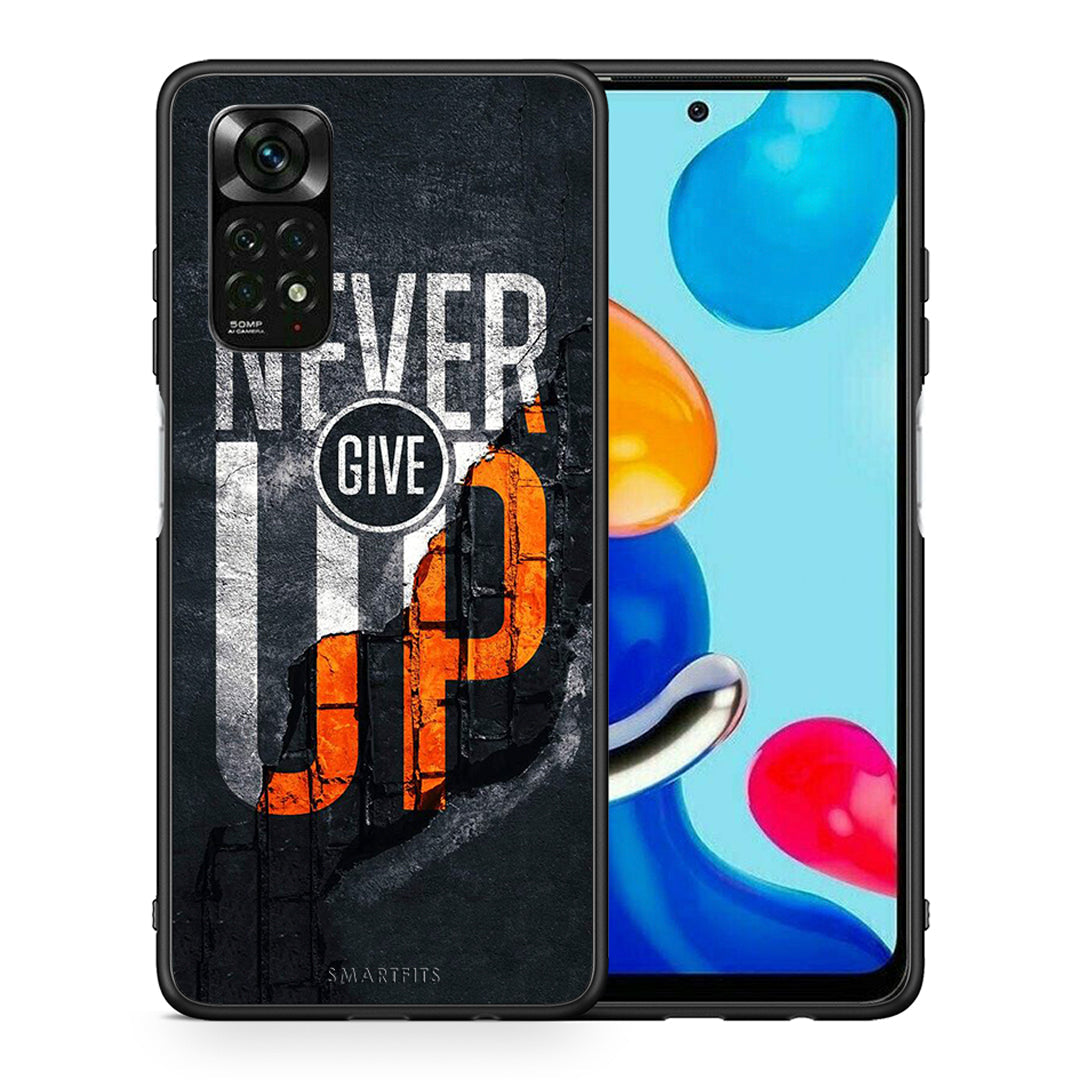 Θήκη Αγίου Βαλεντίνου Xiaomi Redmi Note 11 Pro 5G Never Give Up από τη Smartfits με σχέδιο στο πίσω μέρος και μαύρο περίβλημα | Xiaomi Redmi Note 11 Pro 5G Never Give Up case with colorful back and black bezels