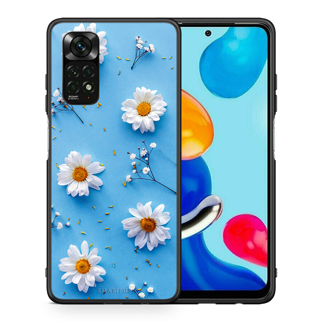 Θήκη Xiaomi Redmi Note 11 Pro 5G Real Daisies από τη Smartfits με σχέδιο στο πίσω μέρος και μαύρο περίβλημα | Xiaomi Redmi Note 11 Pro 5G Real Daisies case with colorful back and black bezels