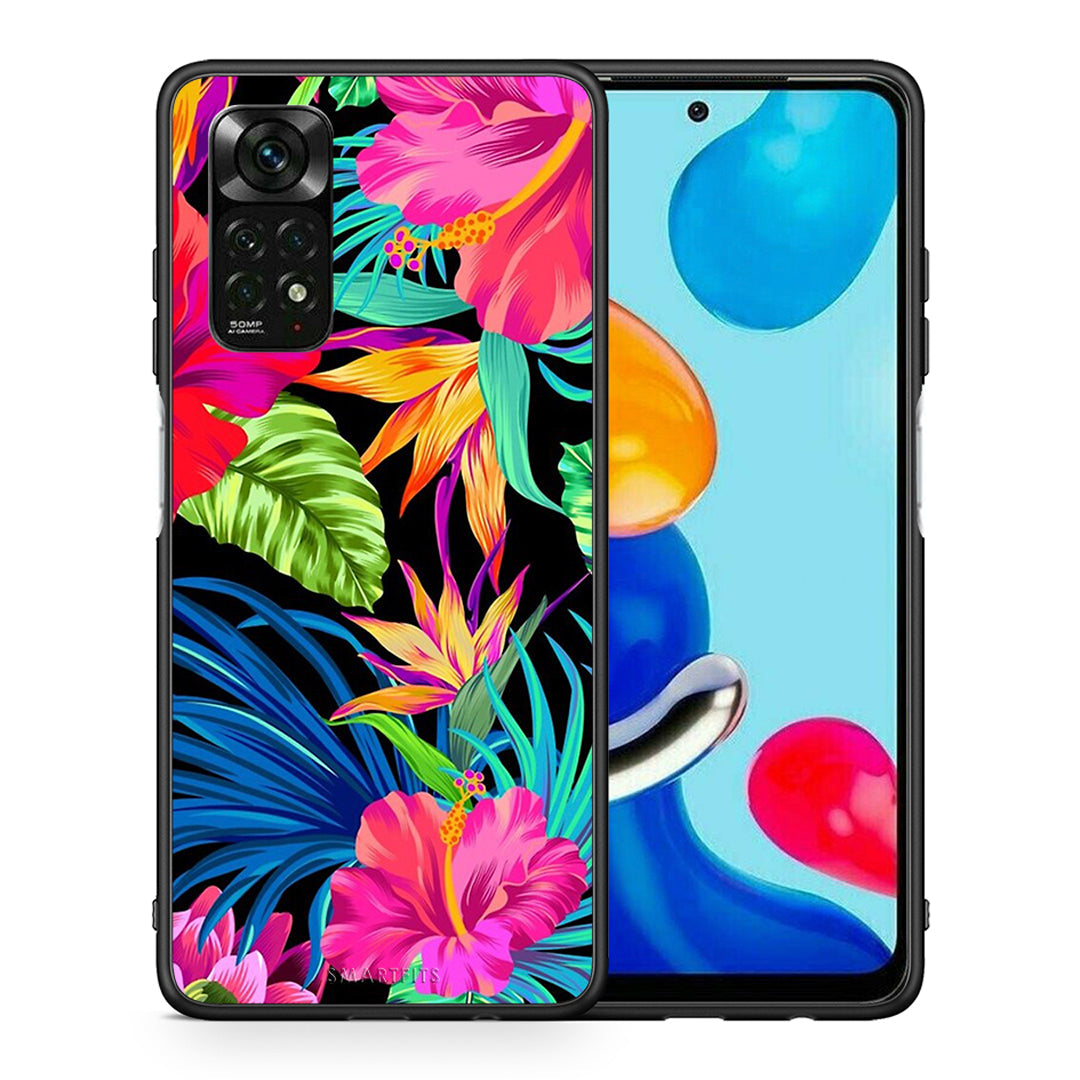 Θήκη Xiaomi Redmi Note 11 Pro 5G Tropical Flowers από τη Smartfits με σχέδιο στο πίσω μέρος και μαύρο περίβλημα | Xiaomi Redmi Note 11 Pro 5G Tropical Flowers case with colorful back and black bezels