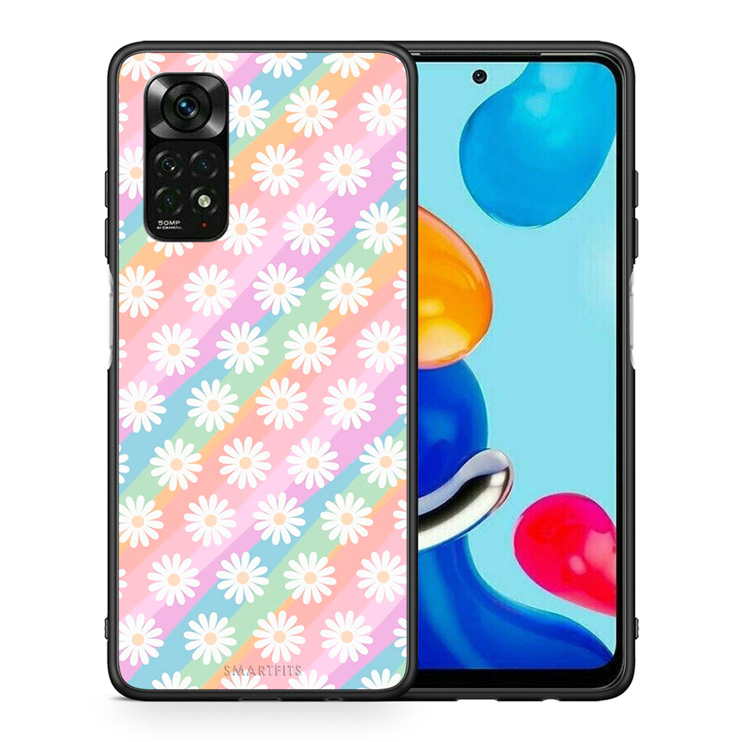 Θήκη Xiaomi Redmi Note 11 Pro 5G White Daisies από τη Smartfits με σχέδιο στο πίσω μέρος και μαύρο περίβλημα | Xiaomi Redmi Note 11 Pro 5G White Daisies case with colorful back and black bezels