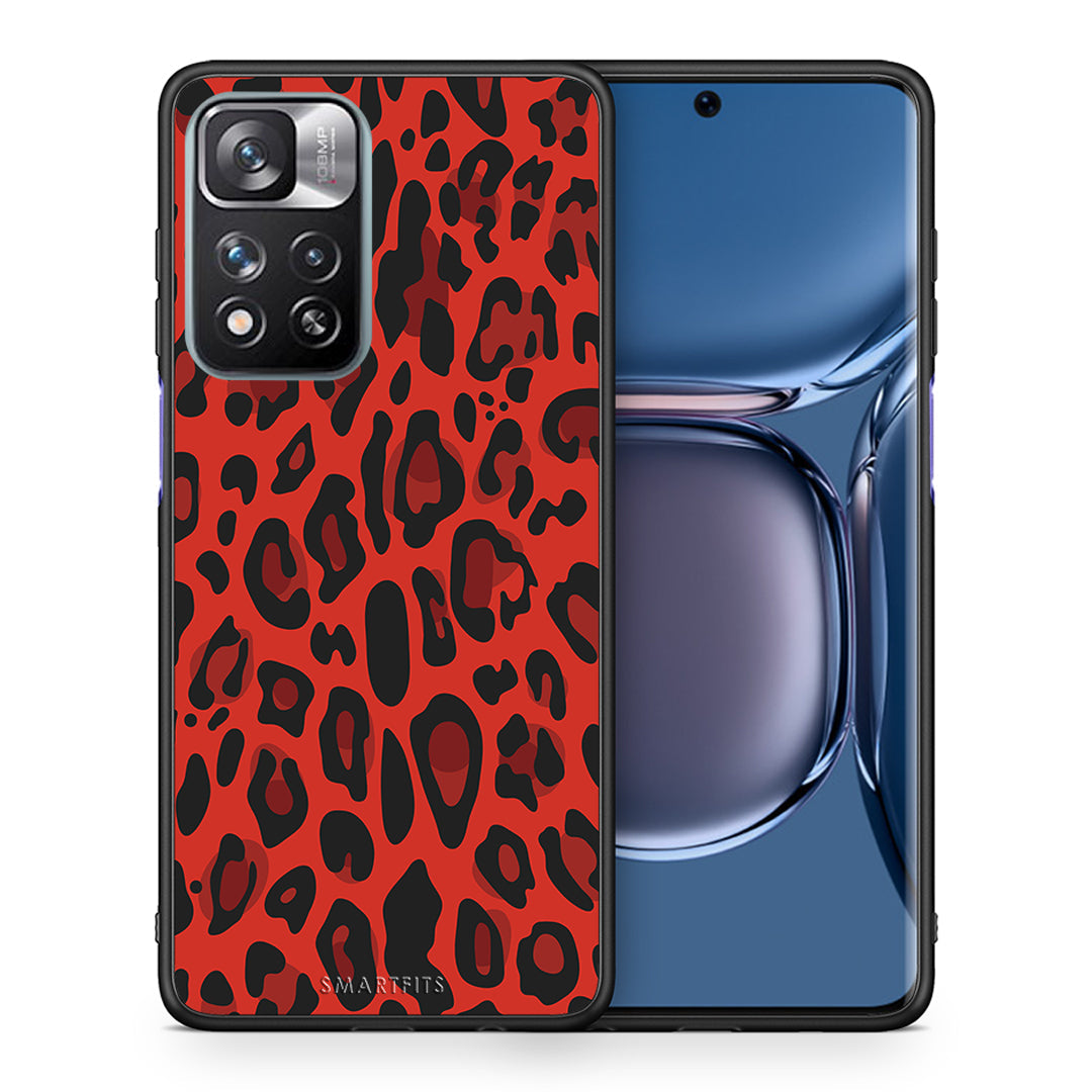 Θήκη Xiaomi Redmi Note 11 Pro/11 Pro+ Red Leopard Animal από τη Smartfits με σχέδιο στο πίσω μέρος και μαύρο περίβλημα | Xiaomi Redmi Note 11 Pro/11 Pro+ Red Leopard Animal case with colorful back and black bezels