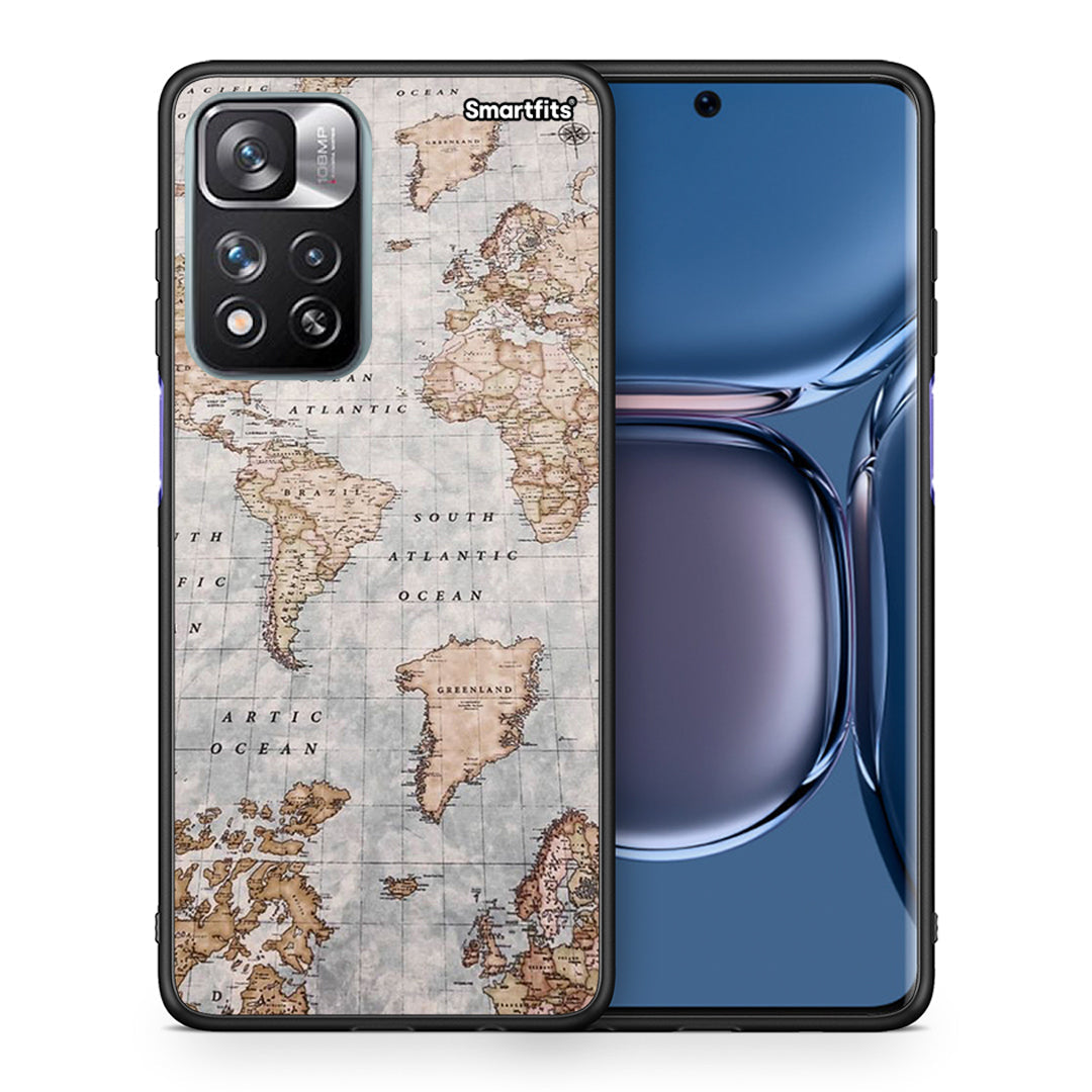 Θήκη Xiaomi Redmi Note 11 Pro / 11 Pro+ World Map από τη Smartfits με σχέδιο στο πίσω μέρος και μαύρο περίβλημα | Xiaomi Redmi Note 11 Pro / 11 Pro+ World Map case with colorful back and black bezels