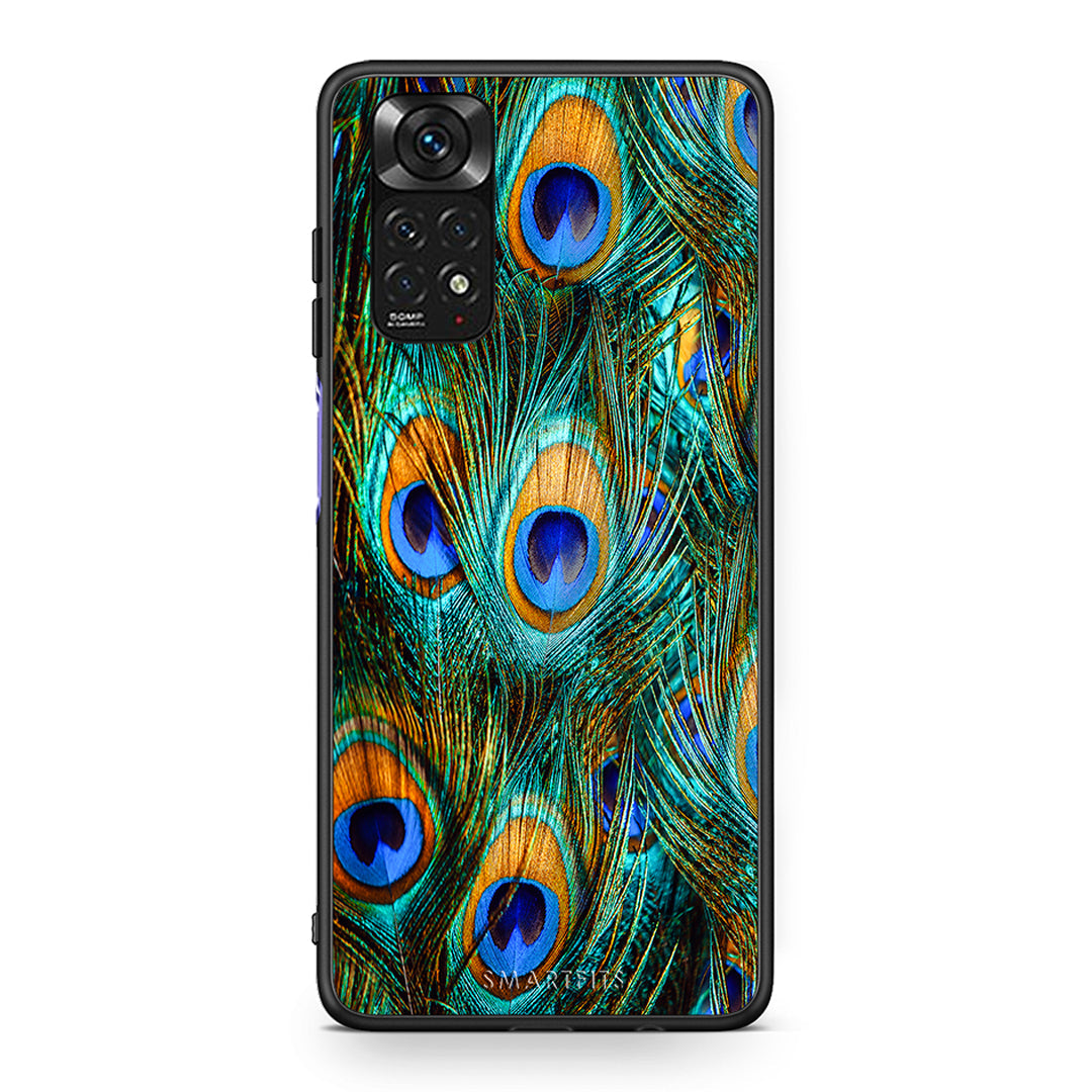 Xiaomi Redmi Note 11 Real Peacock Feathers θήκη από τη Smartfits με σχέδιο στο πίσω μέρος και μαύρο περίβλημα | Smartphone case with colorful back and black bezels by Smartfits