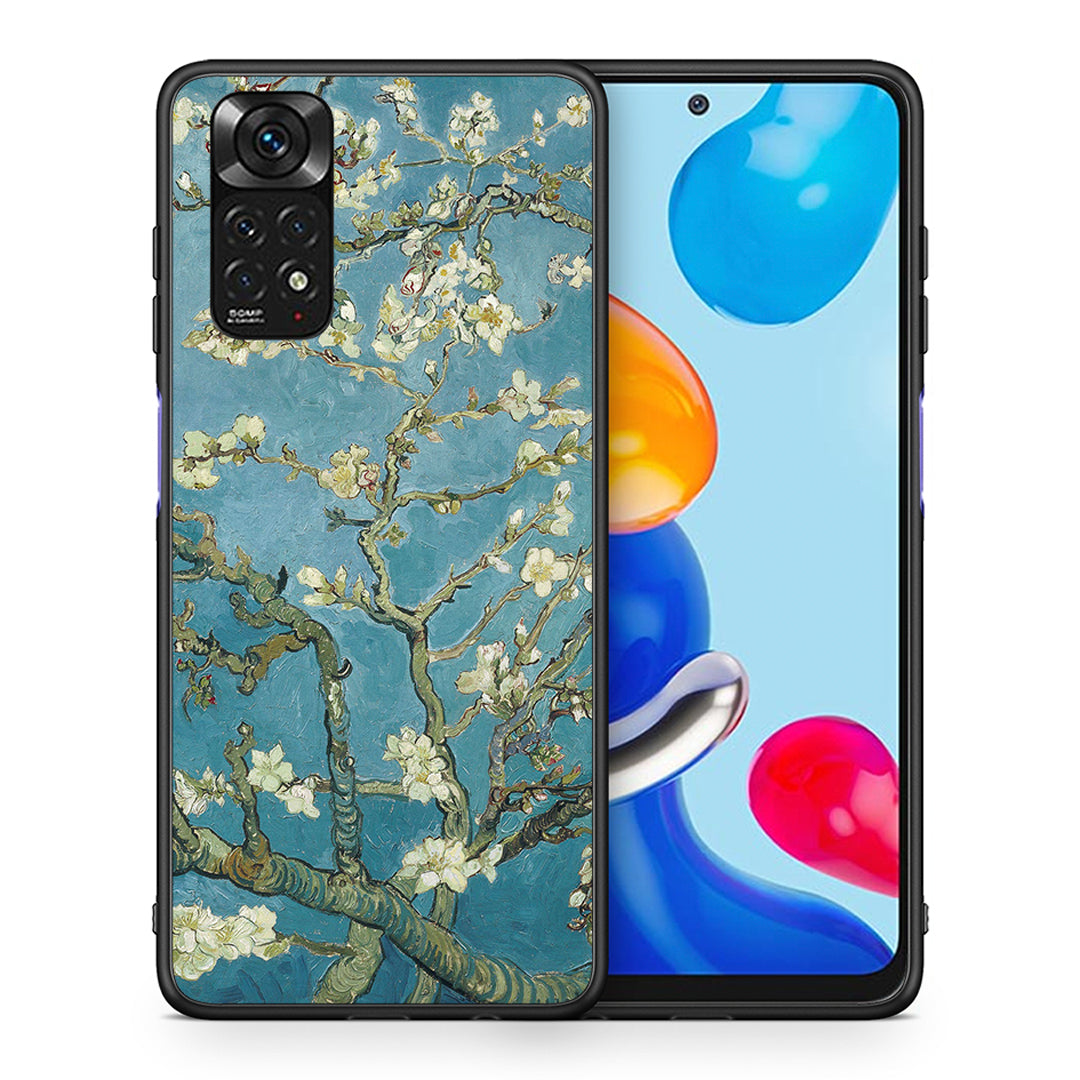 Θήκη Xiaomi Redmi Note 11 White Blossoms από τη Smartfits με σχέδιο στο πίσω μέρος και μαύρο περίβλημα | Xiaomi Redmi Note 11 White Blossoms case with colorful back and black bezels