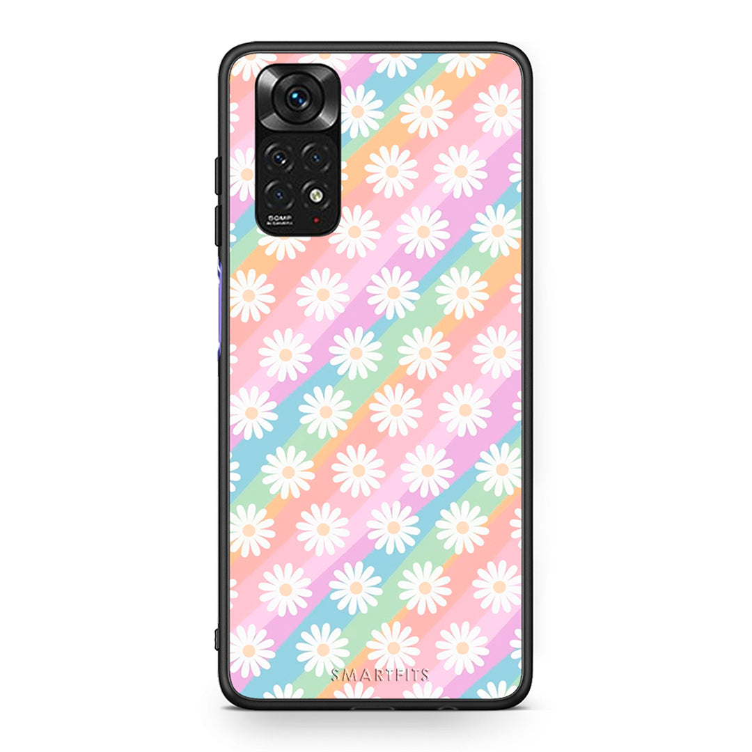 Xiaomi Redmi Note 11 White Daisies θήκη από τη Smartfits με σχέδιο στο πίσω μέρος και μαύρο περίβλημα | Smartphone case with colorful back and black bezels by Smartfits