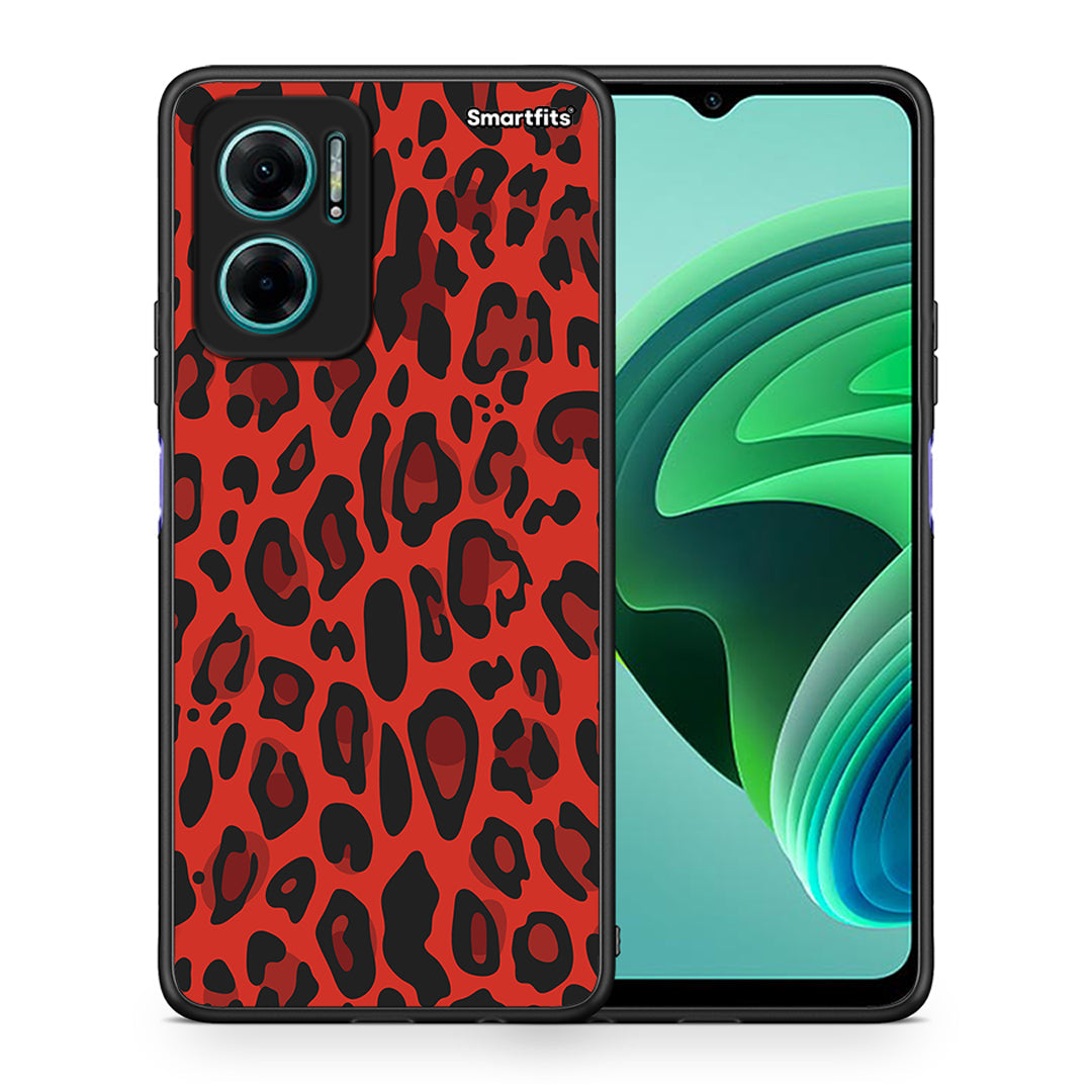Θήκη Xiaomi Redmi Note 11E Red Leopard Animal από τη Smartfits με σχέδιο στο πίσω μέρος και μαύρο περίβλημα | Xiaomi Redmi Note 11E Red Leopard Animal case with colorful back and black bezels