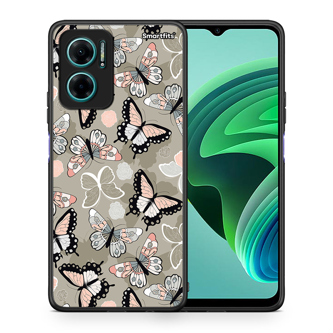 Θήκη Xiaomi Redmi Note 11E Butterflies Boho από τη Smartfits με σχέδιο στο πίσω μέρος και μαύρο περίβλημα | Xiaomi Redmi Note 11E Butterflies Boho case with colorful back and black bezels