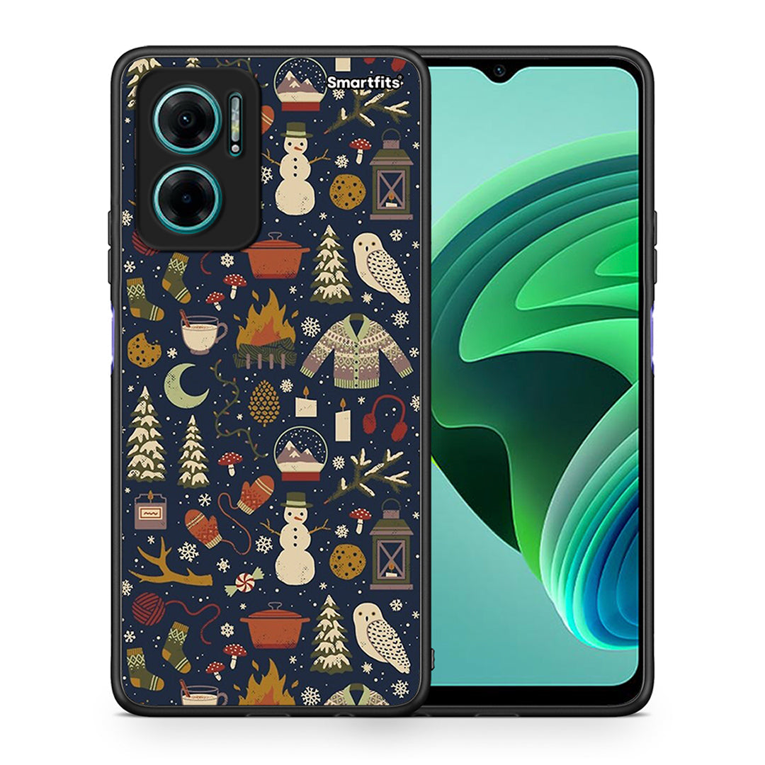 Θήκη Xiaomi Redmi Note 11E Christmas Elements από τη Smartfits με σχέδιο στο πίσω μέρος και μαύρο περίβλημα | Xiaomi Redmi Note 11E Christmas Elements case with colorful back and black bezels