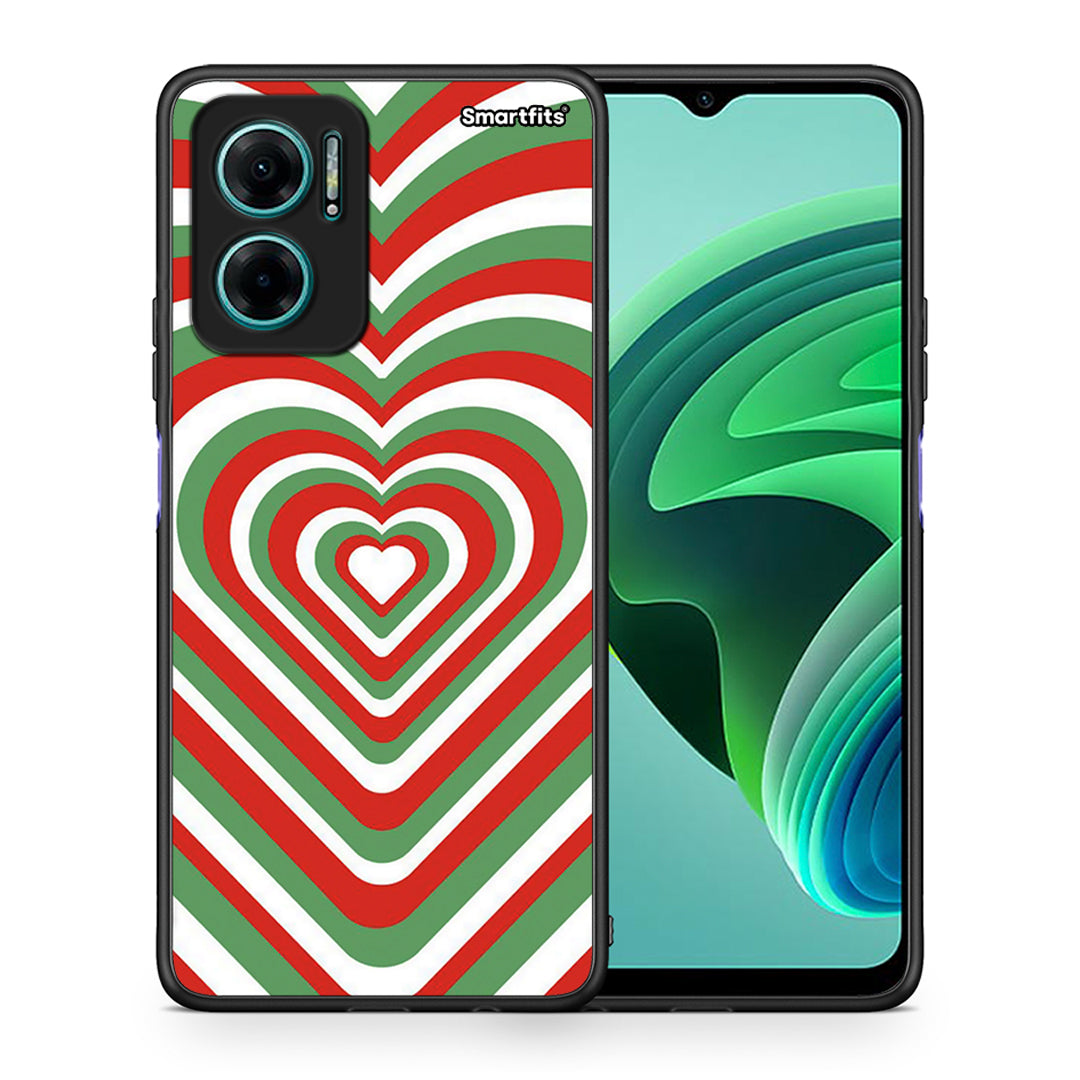 Θήκη Xiaomi Redmi Note 11E Christmas Hearts από τη Smartfits με σχέδιο στο πίσω μέρος και μαύρο περίβλημα | Xiaomi Redmi Note 11E Christmas Hearts case with colorful back and black bezels