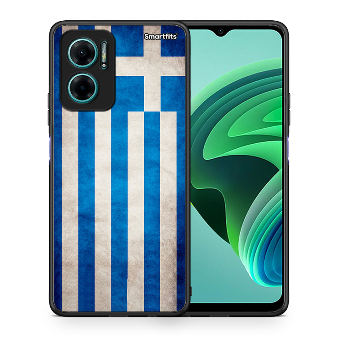 Θήκη Xiaomi Redmi Note 11E Greek Flag από τη Smartfits με σχέδιο στο πίσω μέρος και μαύρο περίβλημα | Xiaomi Redmi Note 11E Greek Flag case with colorful back and black bezels