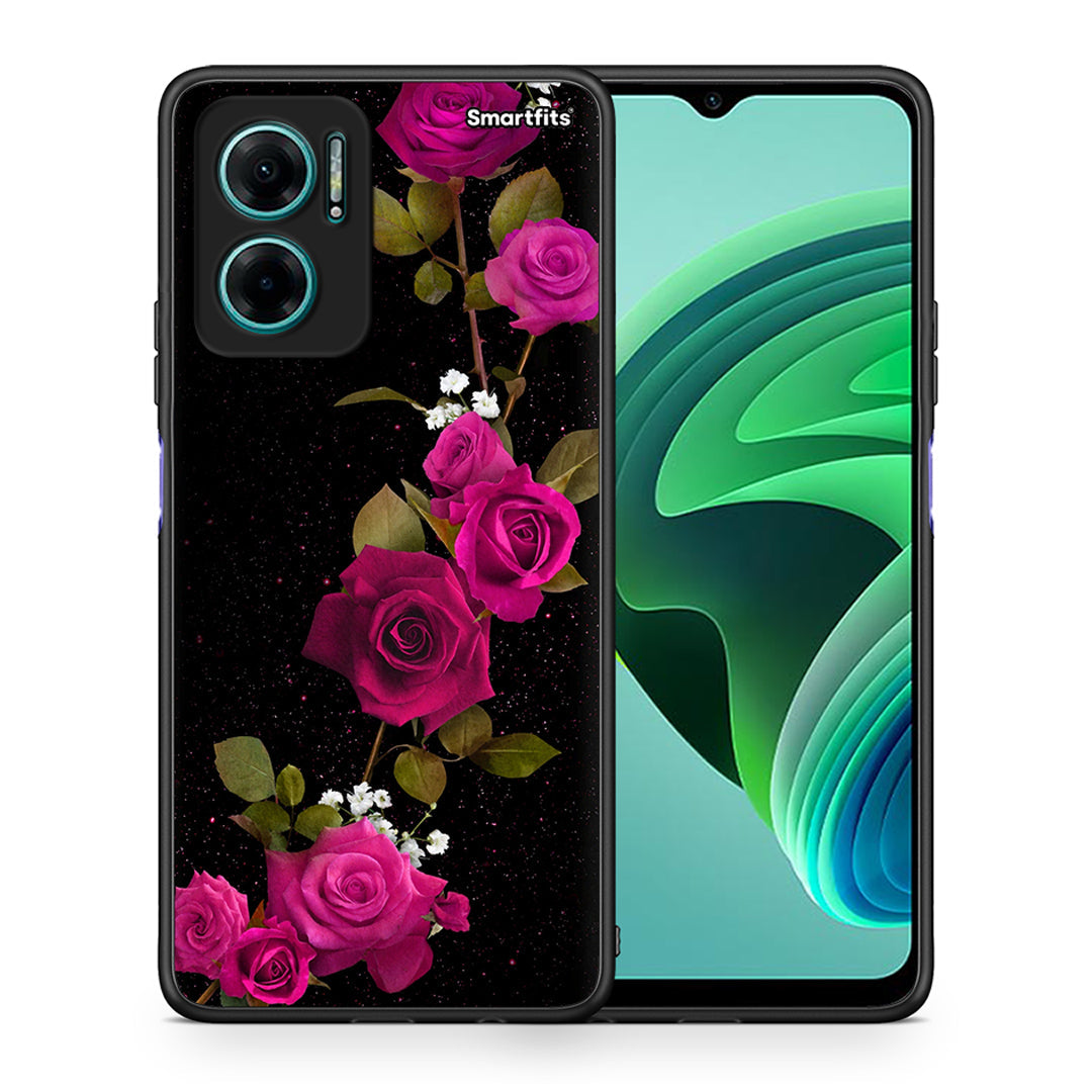 Θήκη Xiaomi Redmi Note 11E Red Roses Flower από τη Smartfits με σχέδιο στο πίσω μέρος και μαύρο περίβλημα | Xiaomi Redmi Note 11E Red Roses Flower case with colorful back and black bezels